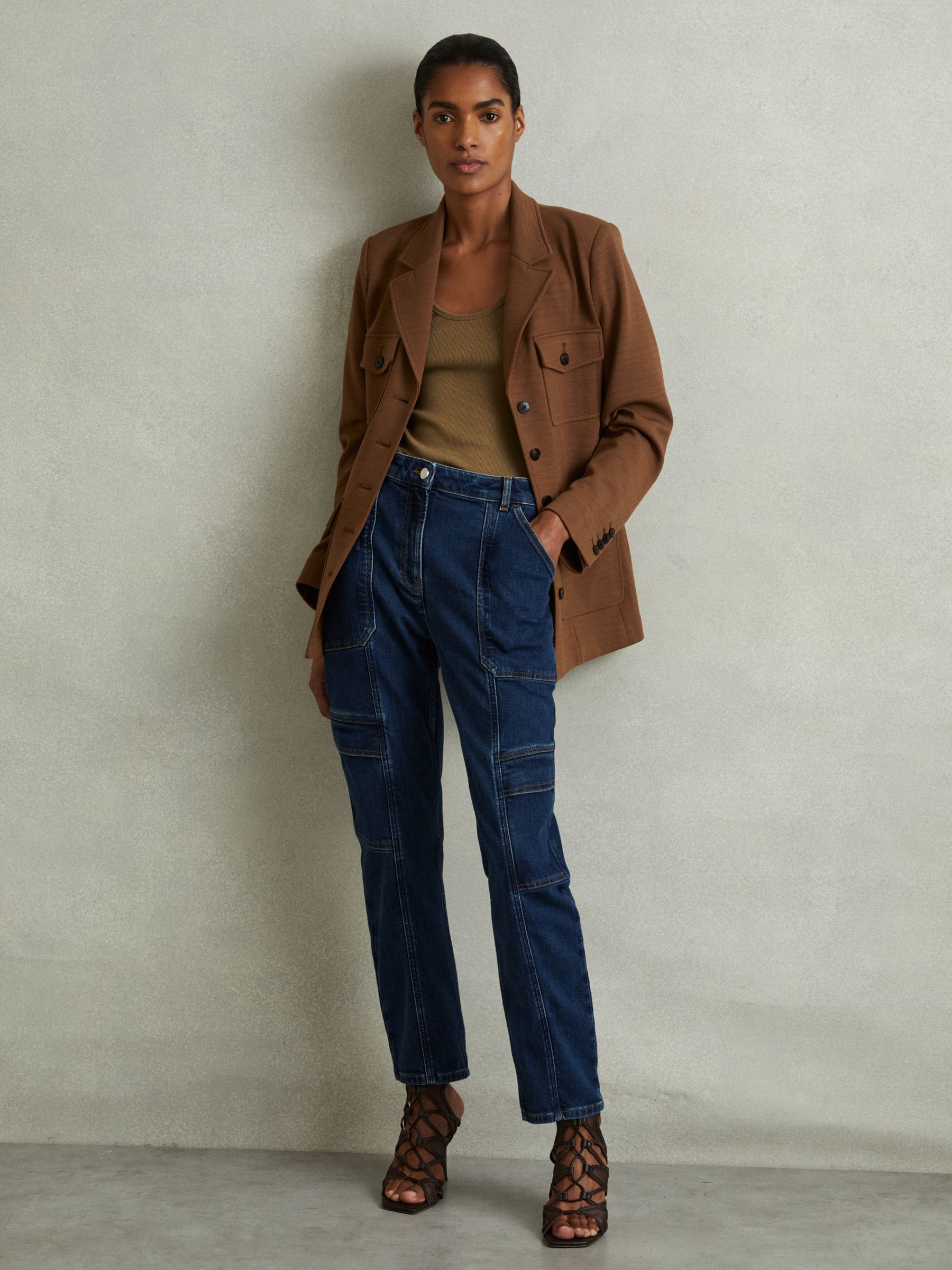 Petite Ponte Button-Through Overshirt in Dark Camel - Image 1 of 7