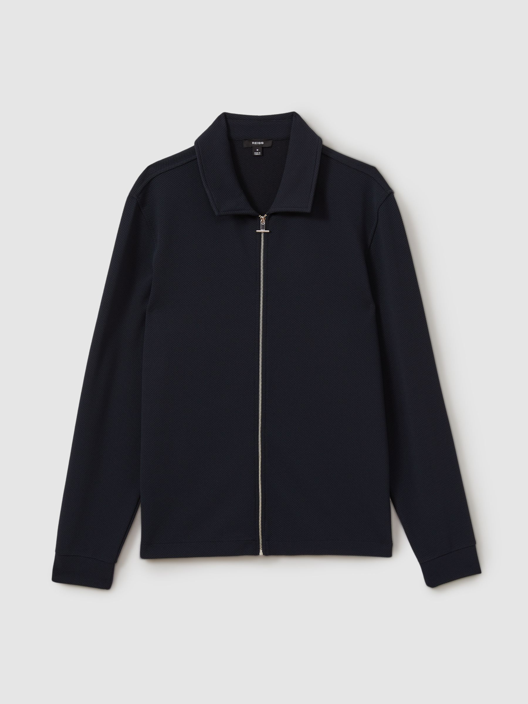 Textured Zip-Through Overshirt in Navy - Image 2 of 5