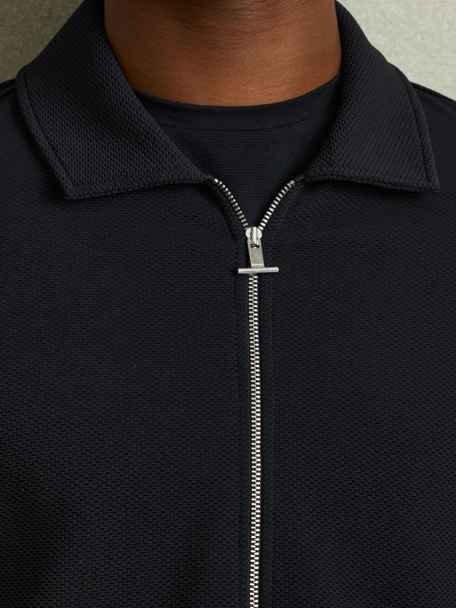 Textured Zip-Through Overshirt in Navy - Image 3 of 5