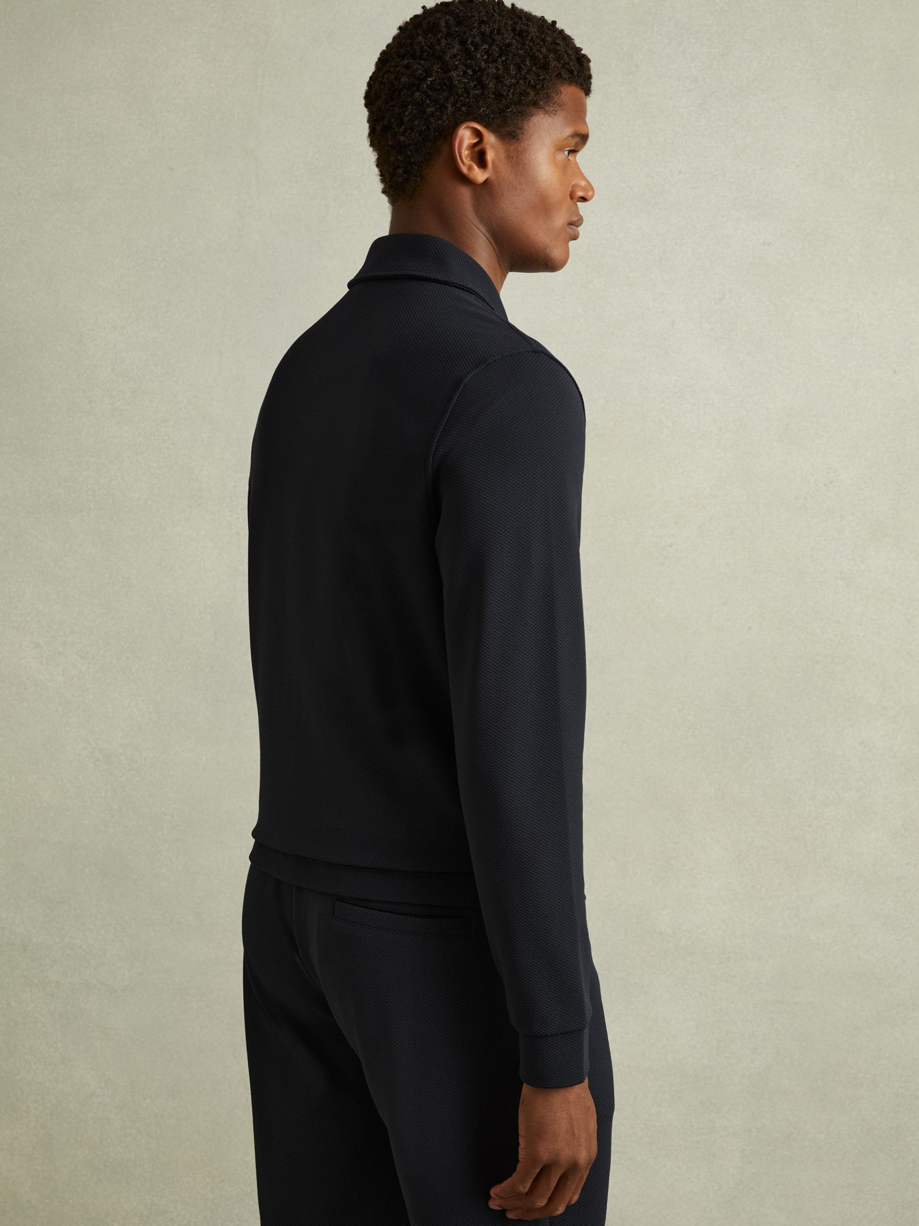 Textured Zip-Through Overshirt in Navy - Image 4 of 5