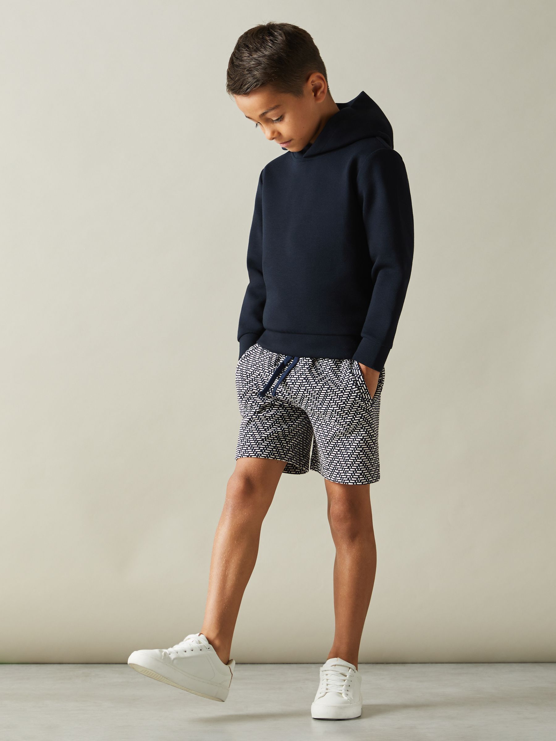 9-13 yrs Zig-Zag Drawstring Waist Shorts in Navy - Image 3 of 4