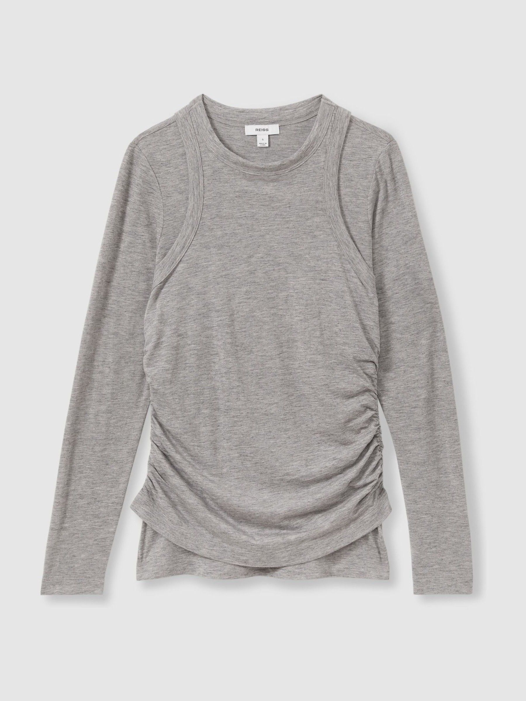 Layered Long-Sleeve Top in Grey - Image 2 of 5
