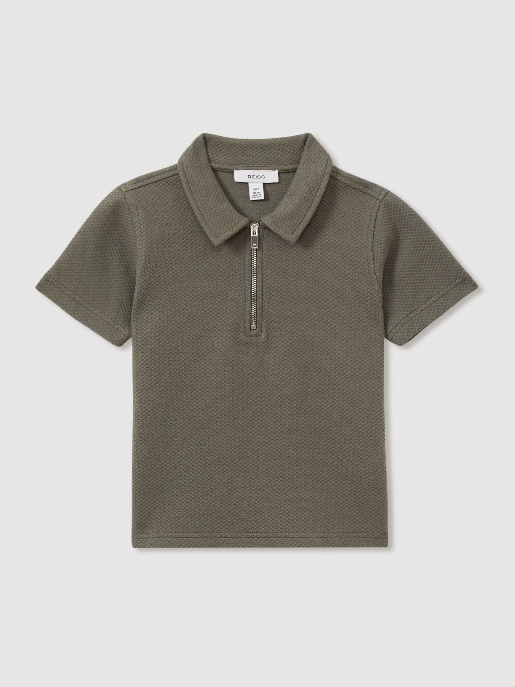 Junior Textured Half-Zip Polo Shirt in Green Smoke - Image 2 of 4