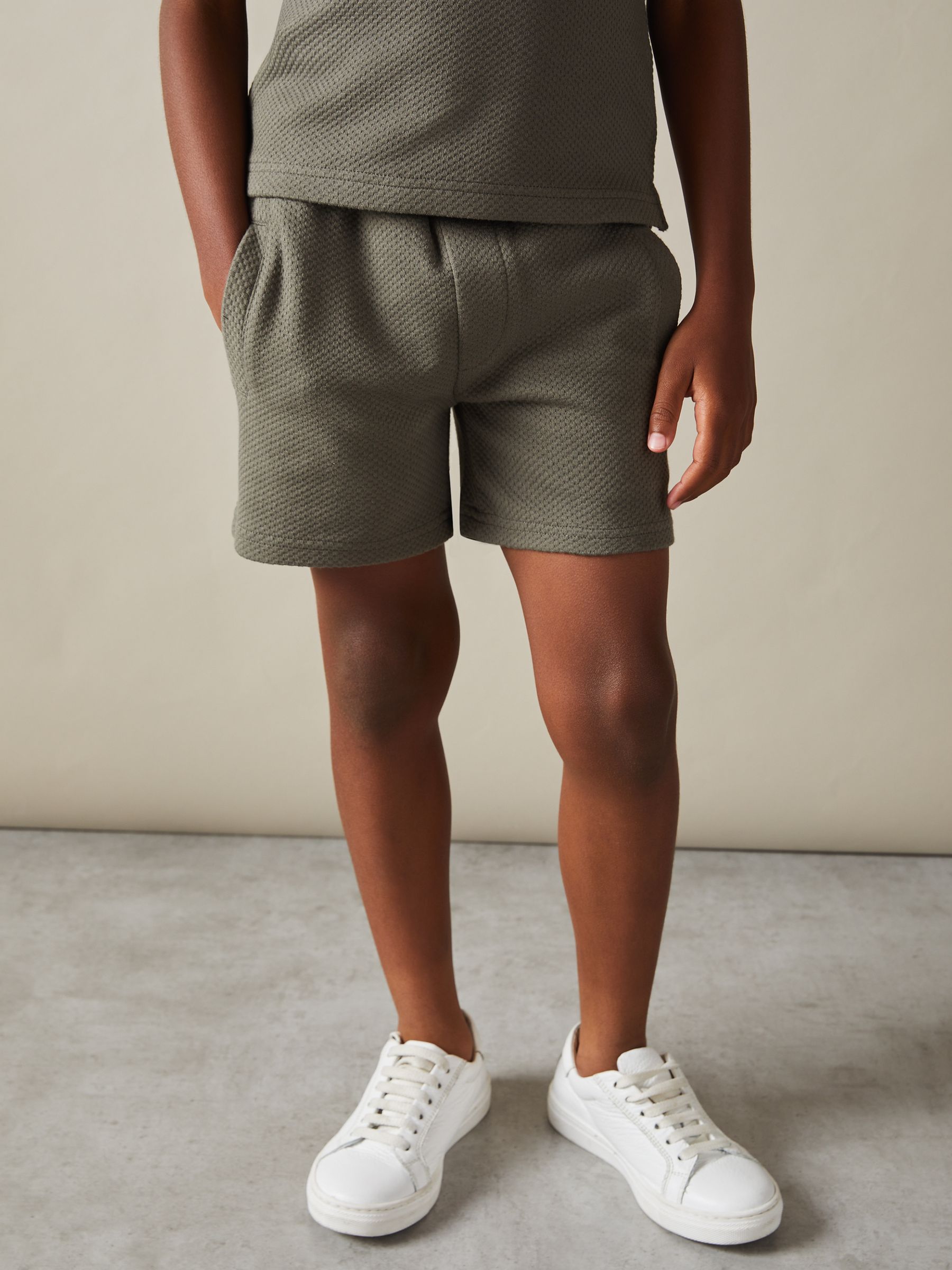 Junior Textured Half-Zip Polo Shirt in Green Smoke - Image 3 of 4