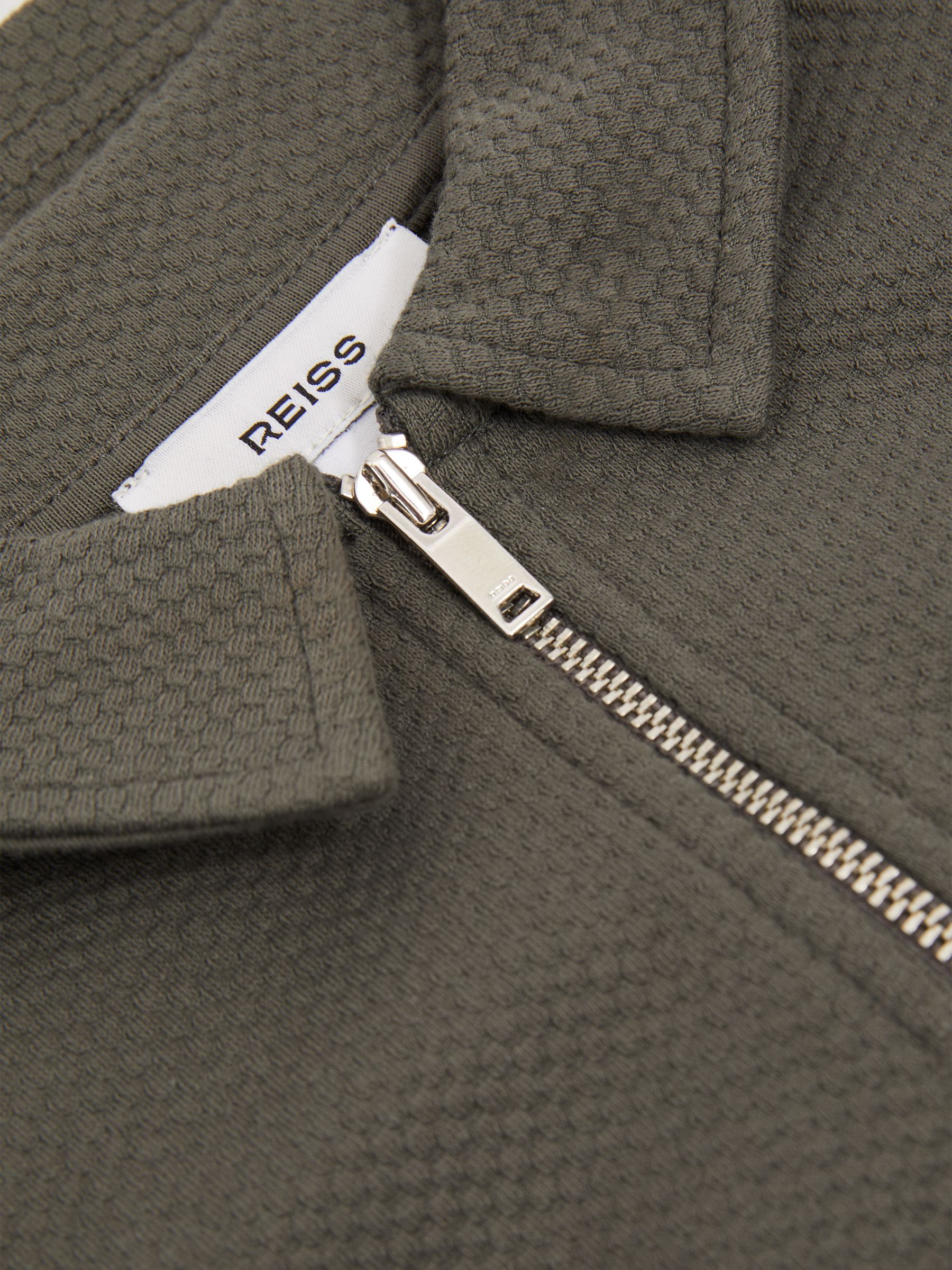 Junior Textured Half-Zip Polo Shirt in Green Smoke - Image 4 of 4
