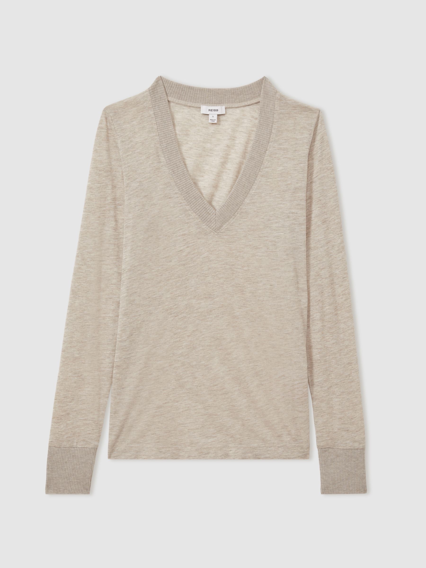 Lyocell-Wool Marled V-Neck Top in Stone - Image 2 of 7