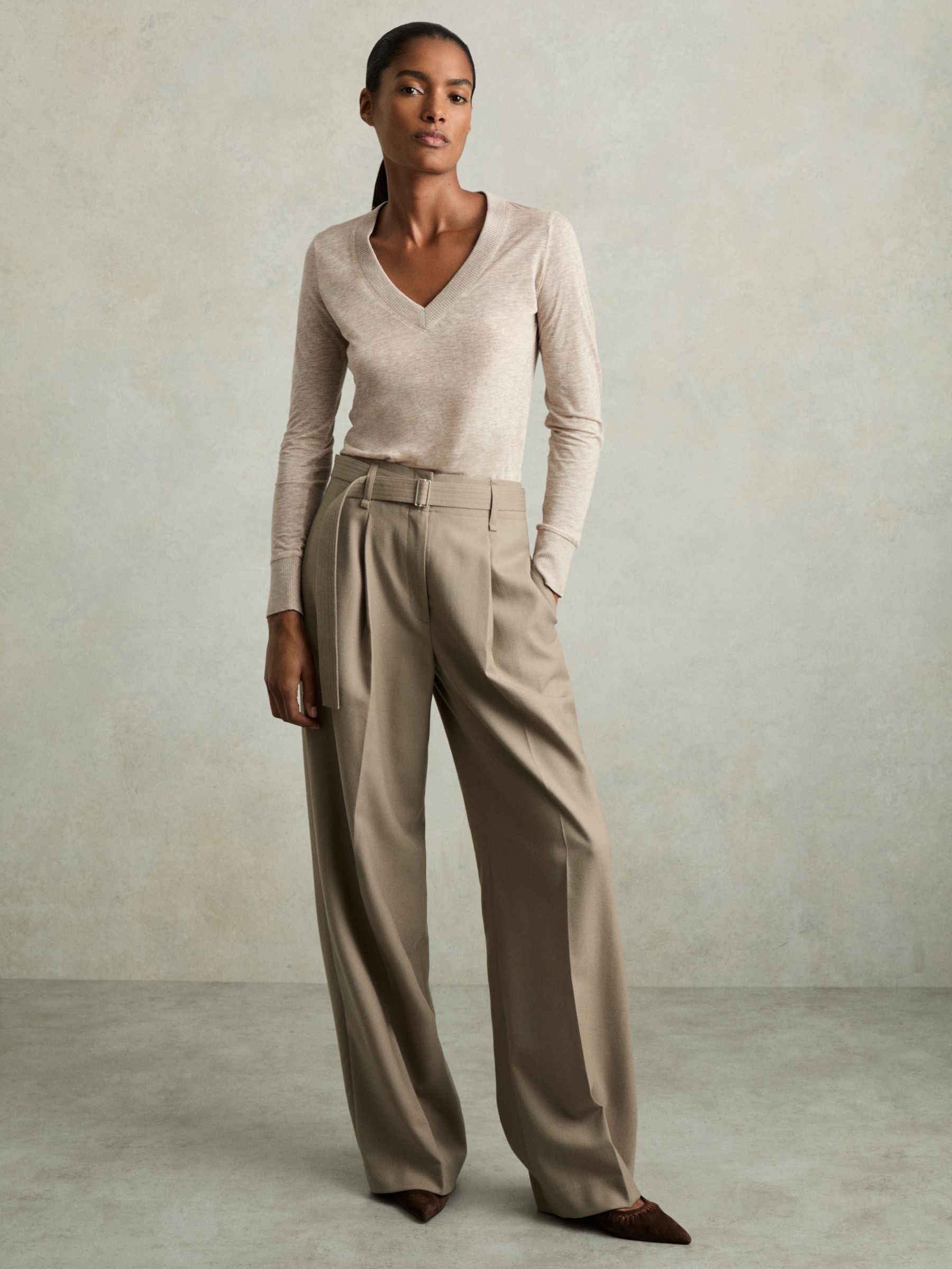 Lyocell-Wool Marled V-Neck Top in Stone - Image 3 of 7