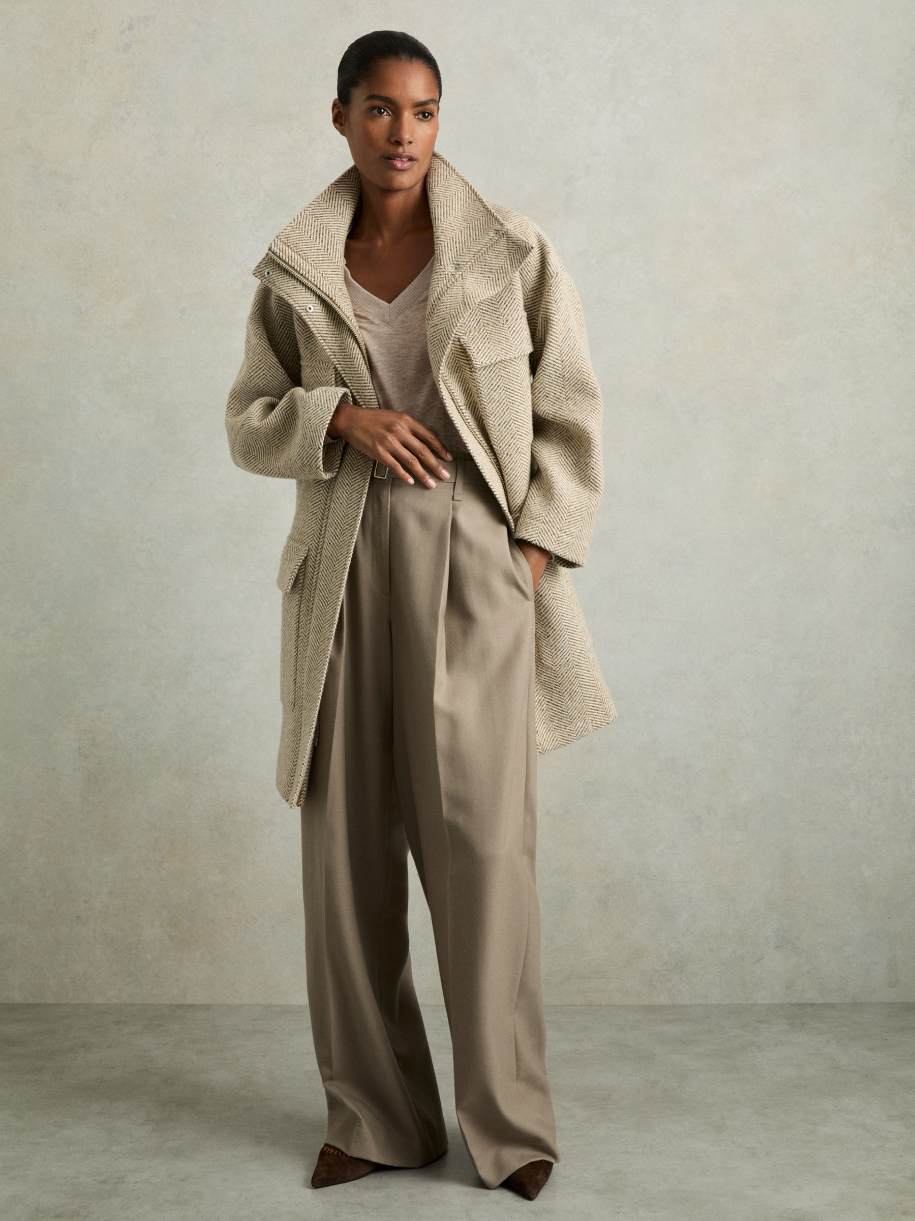 Lyocell-Wool Marled V-Neck Top in Stone - Image 6 of 7