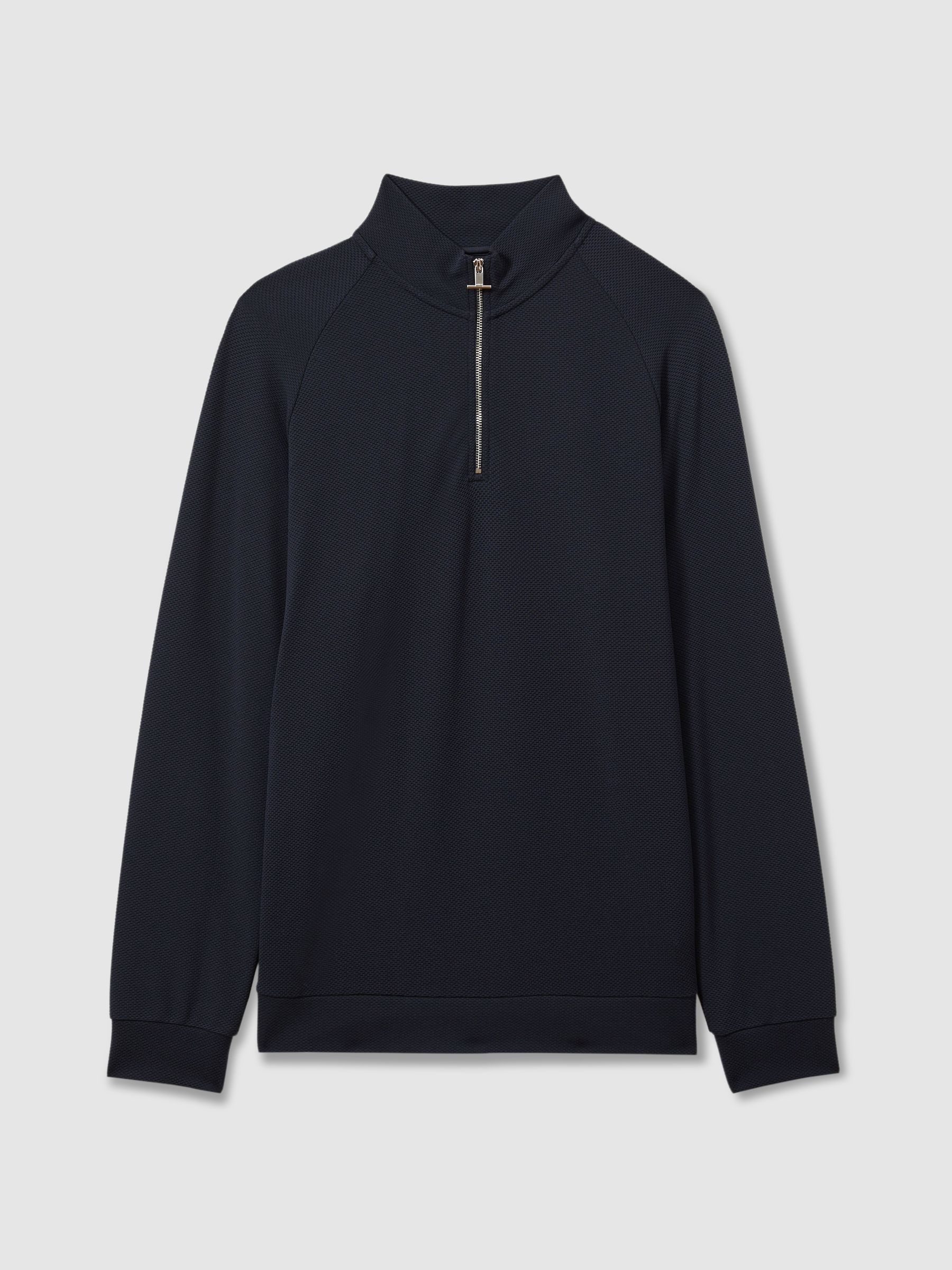 Textured Half-Zip Funnel-Neck Sweatshirt in Navy - Image 2 of 6