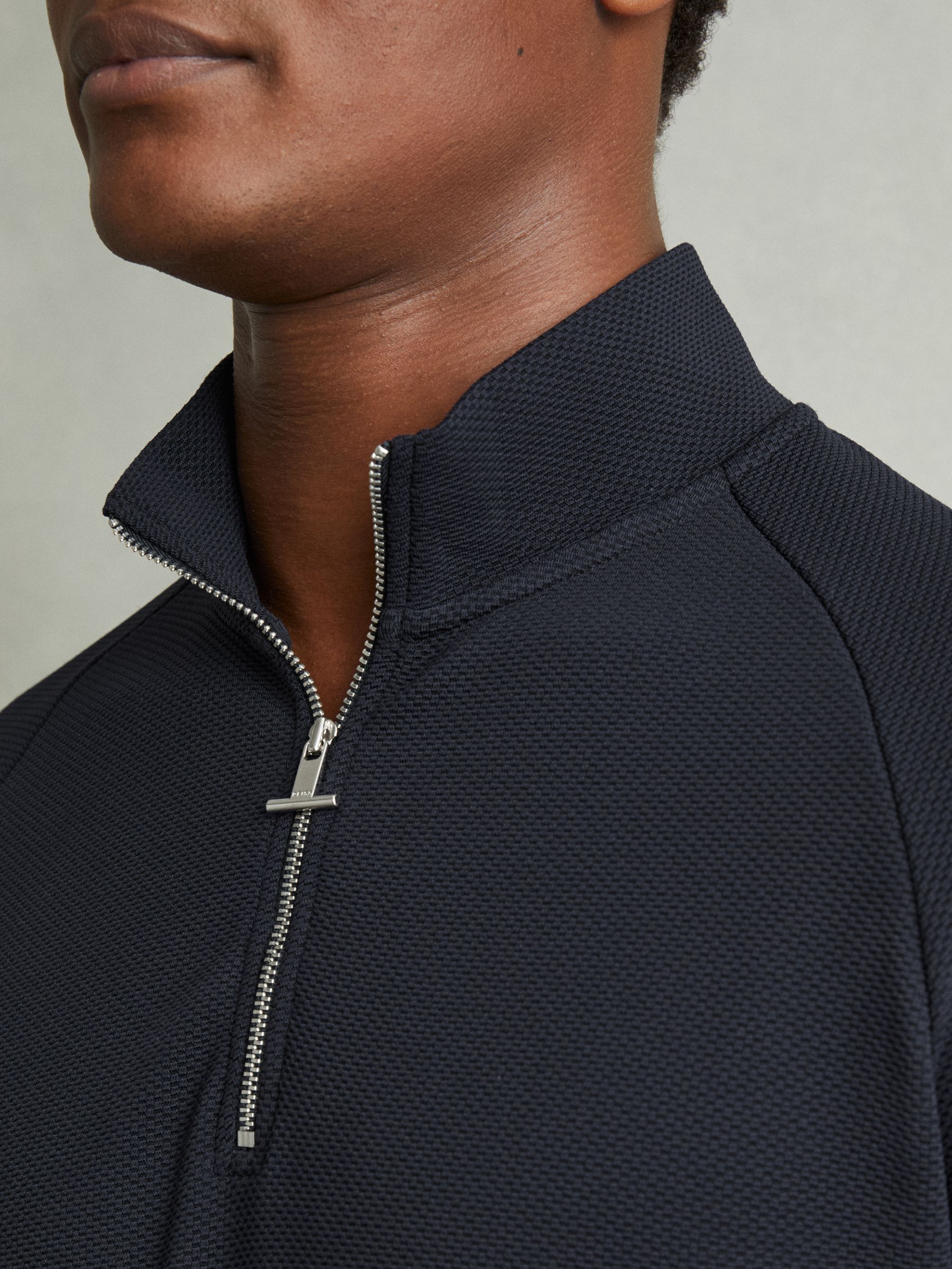 Textured Half-Zip Funnel-Neck Sweatshirt in Navy - Image 3 of 6