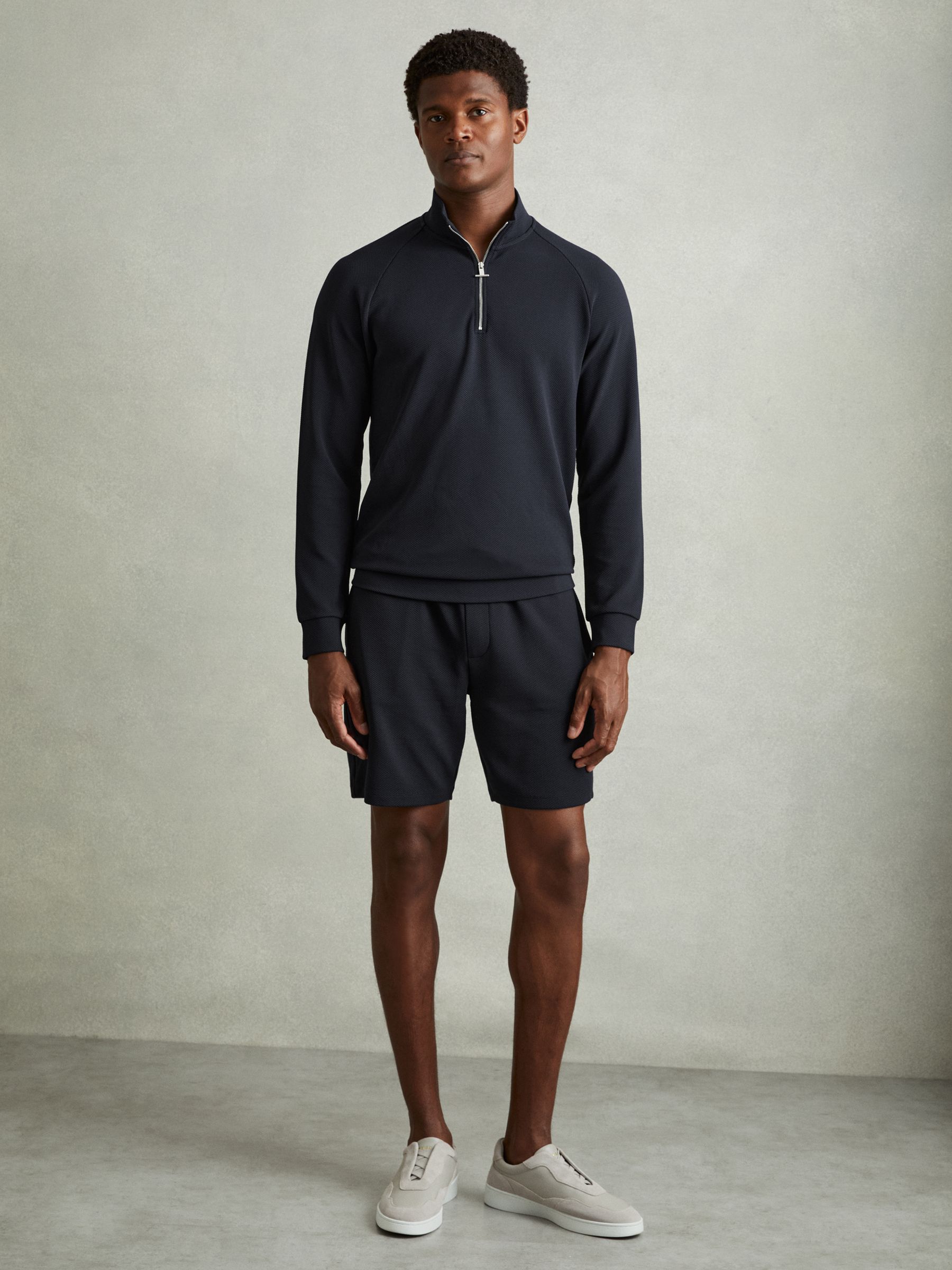 Textured Half-Zip Funnel-Neck Sweatshirt in Navy - Image 5 of 6