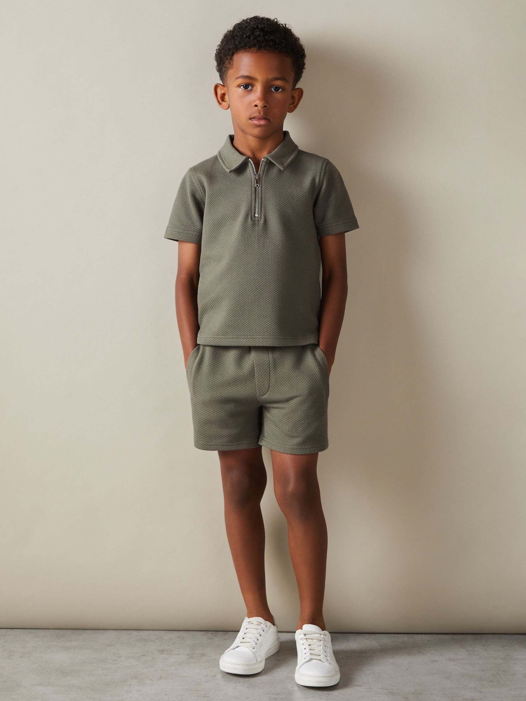 3-9 yrs Textured Drawstring Shorts in Green Smoke - Image 1 of 4