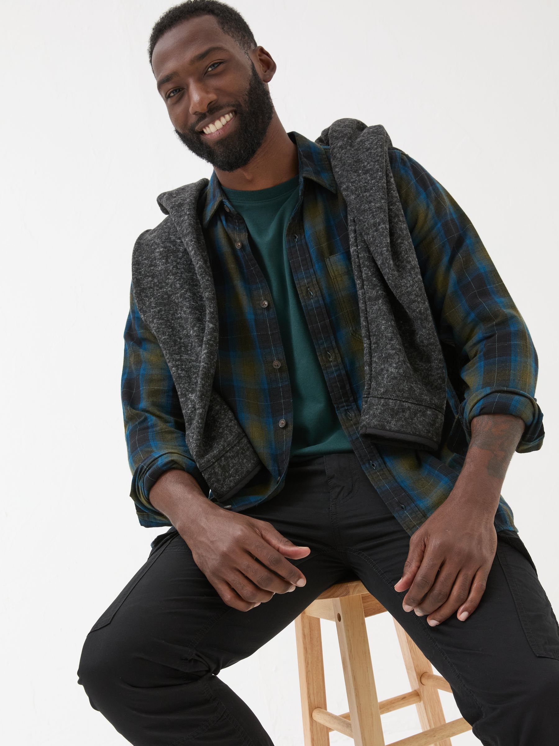 Blue Long Sleeve Kent Check 100% Cotton Shirt - Image 3 of 5