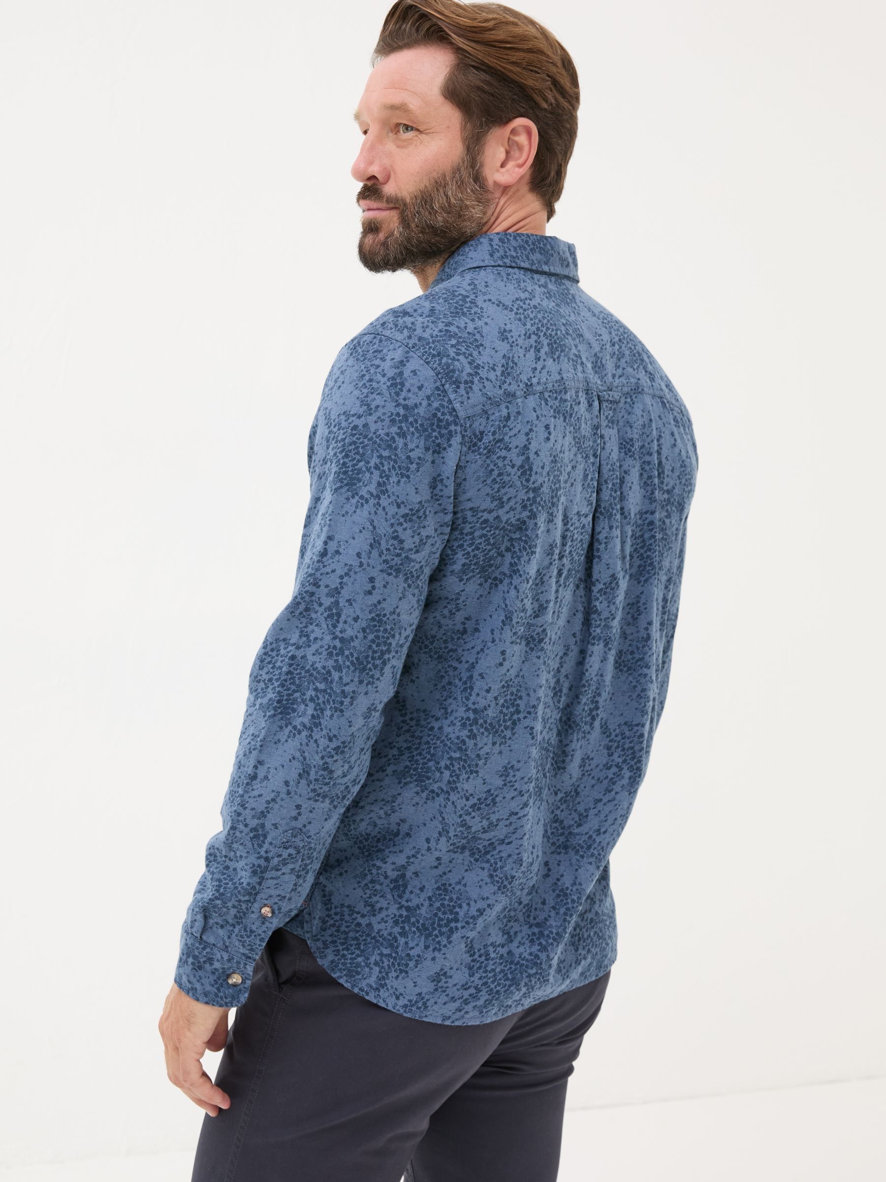 Blue Long Sleeve Leaf Print 100% Cotton Shirt - Image 2 of 5