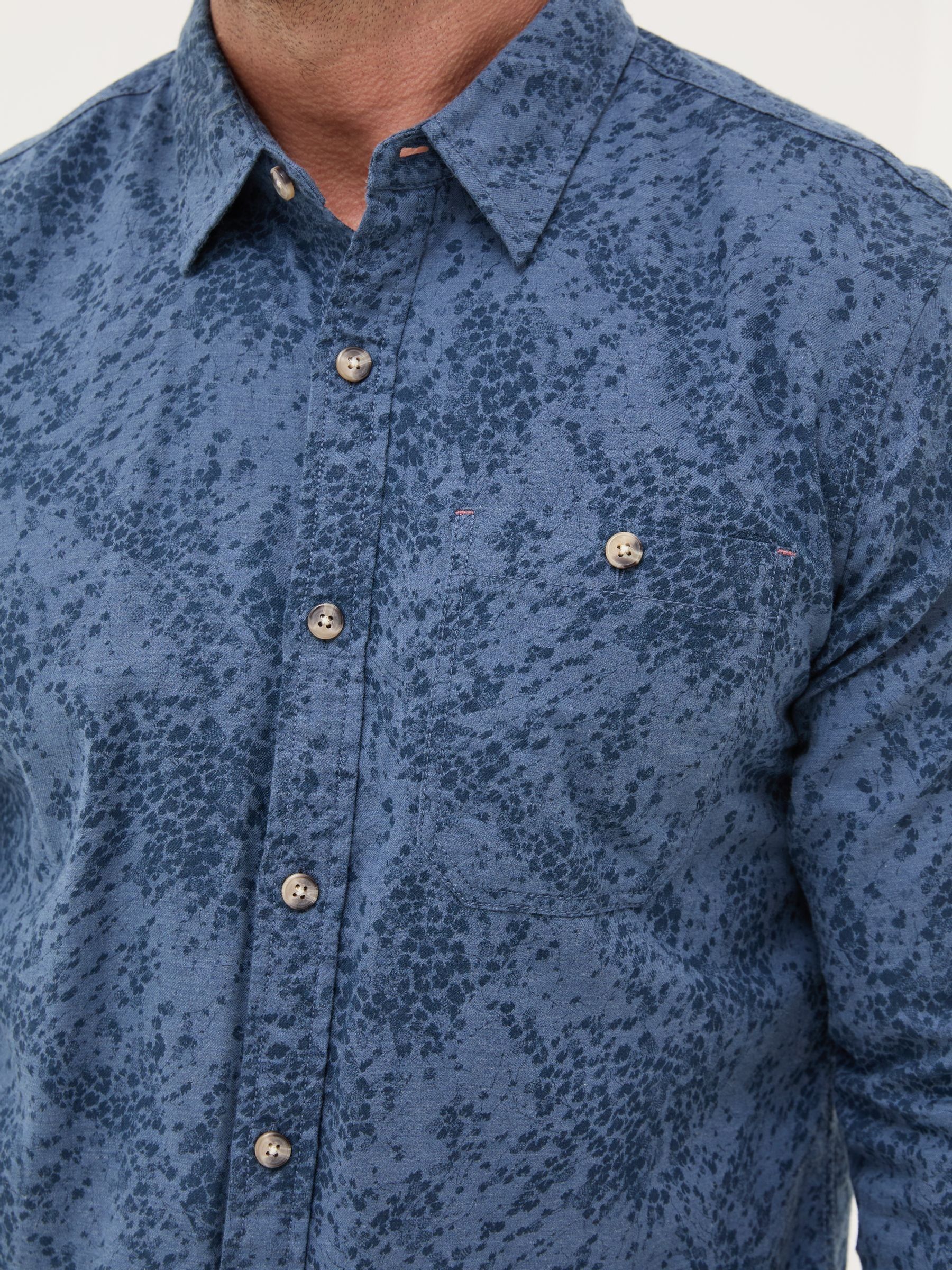 Blue Long Sleeve Leaf Print 100% Cotton Shirt - Image 4 of 5