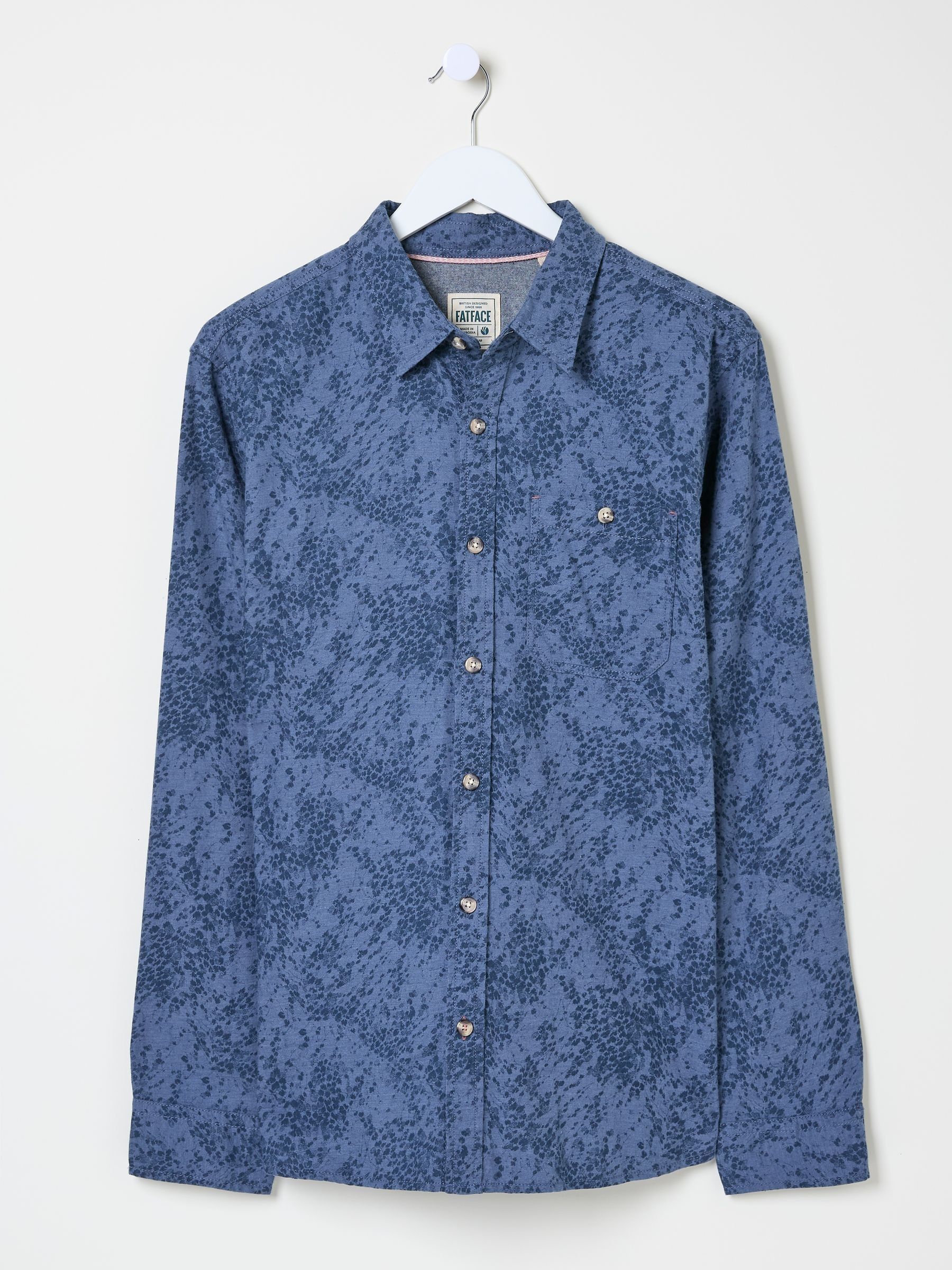Blue Long Sleeve Leaf Print 100% Cotton Shirt - Image 5 of 5