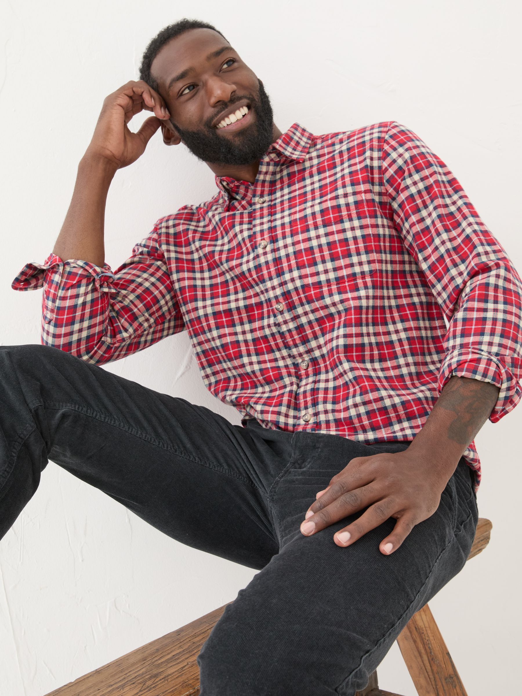 Red Long Sleeve Otley Check 100% Cotton Shirt - Image 3 of 5