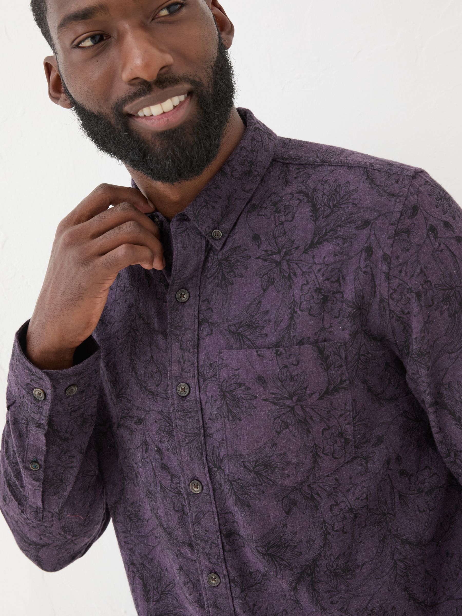 Purple Long Sleeve Floral Print 100% Cotton Shirt - Image 3 of 6