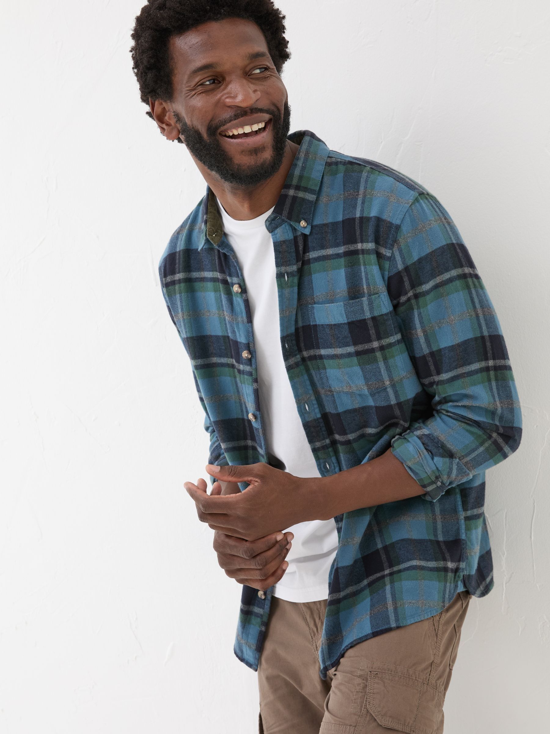 Teal Blue Long Sleeve Selby Check 100% Cotton Shirt - Image 1 of 7