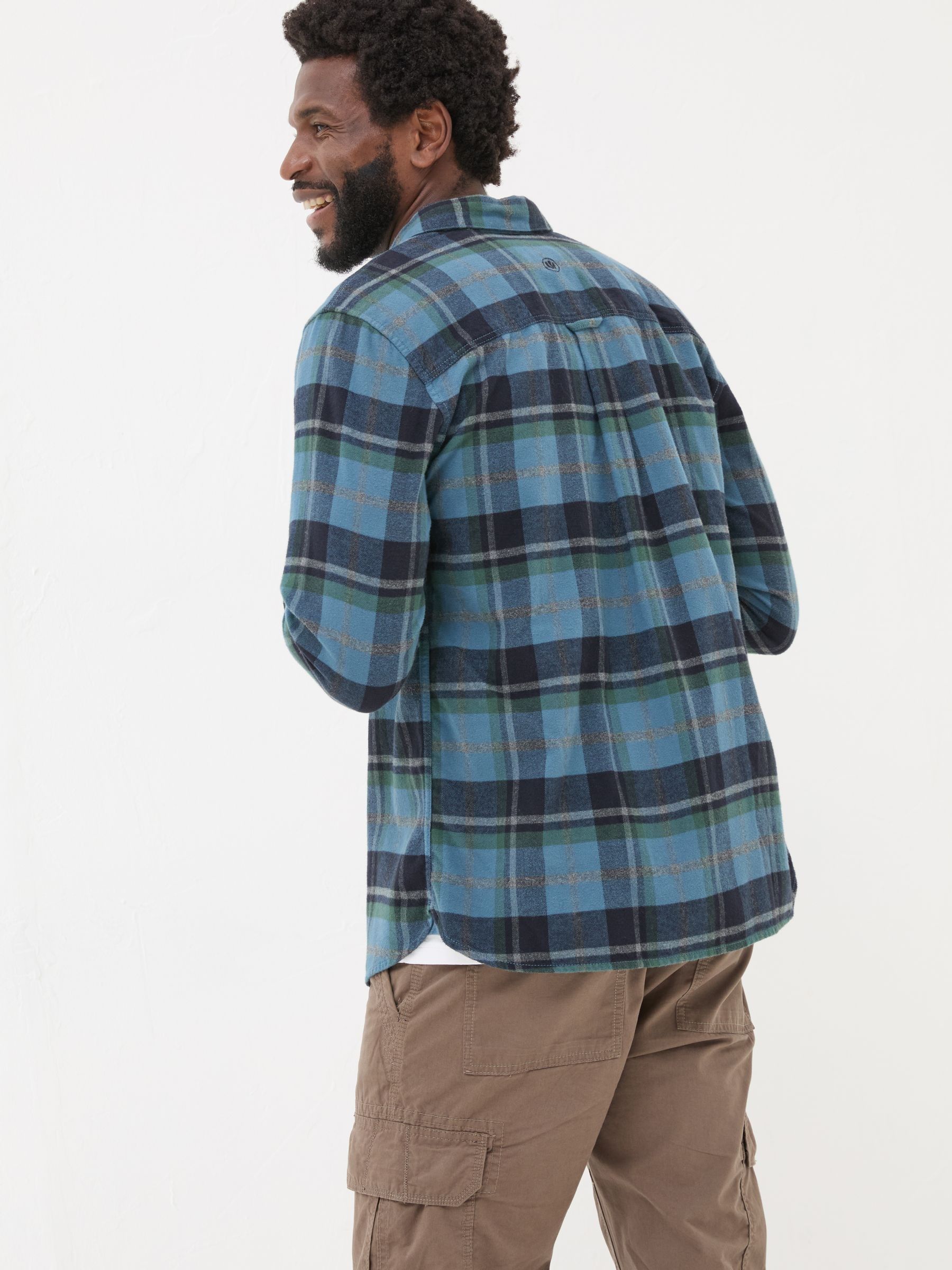 Teal Blue Long Sleeve Selby Check 100% Cotton Shirt - Image 2 of 7