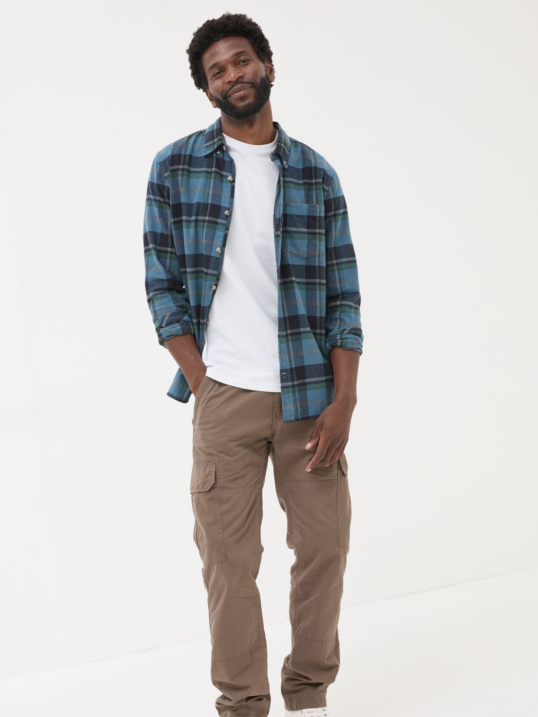 Teal Blue Long Sleeve Selby Check 100% Cotton Shirt - Image 3 of 7