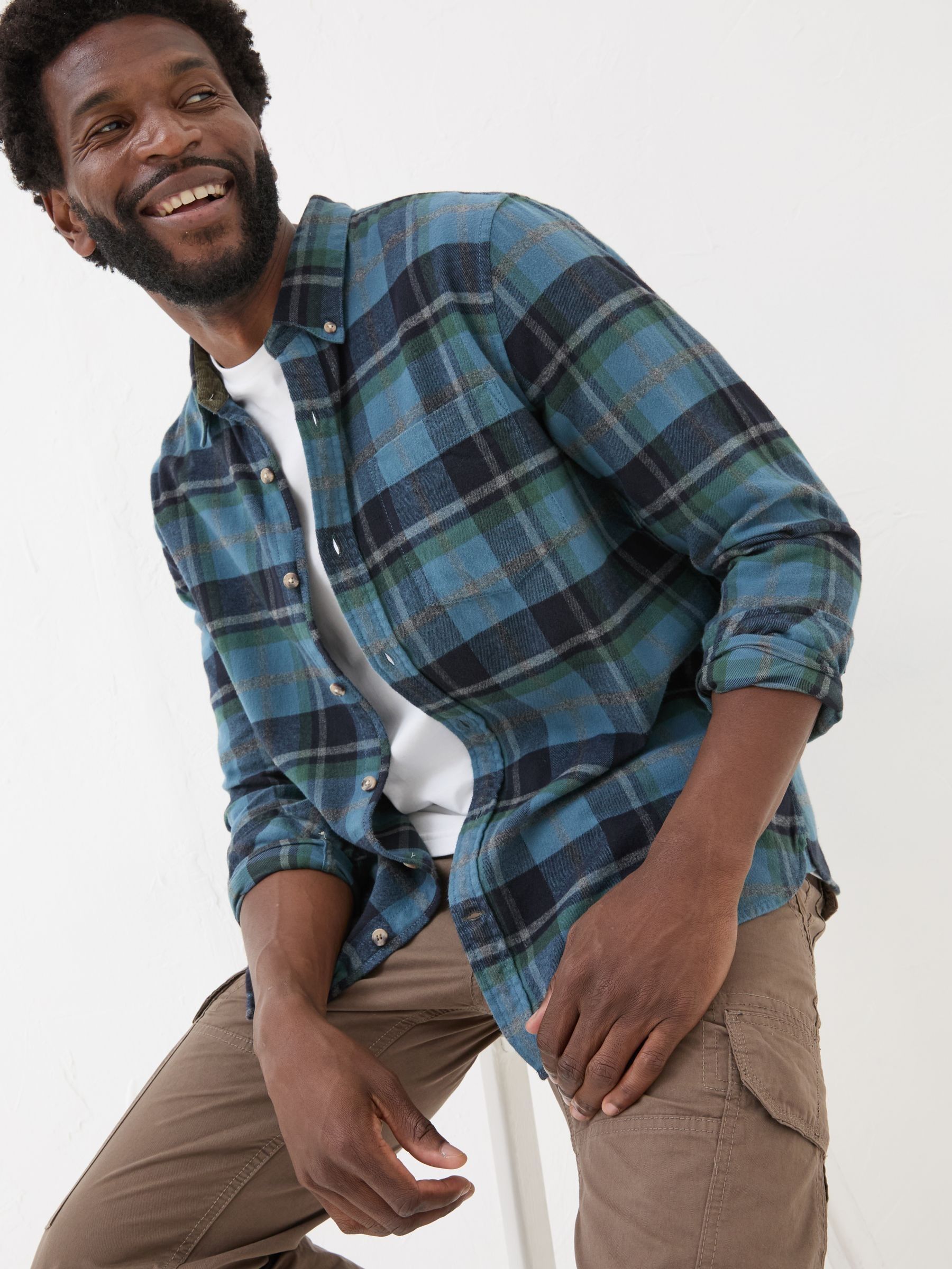 Teal Blue Long Sleeve Selby Check 100% Cotton Shirt - Image 4 of 7