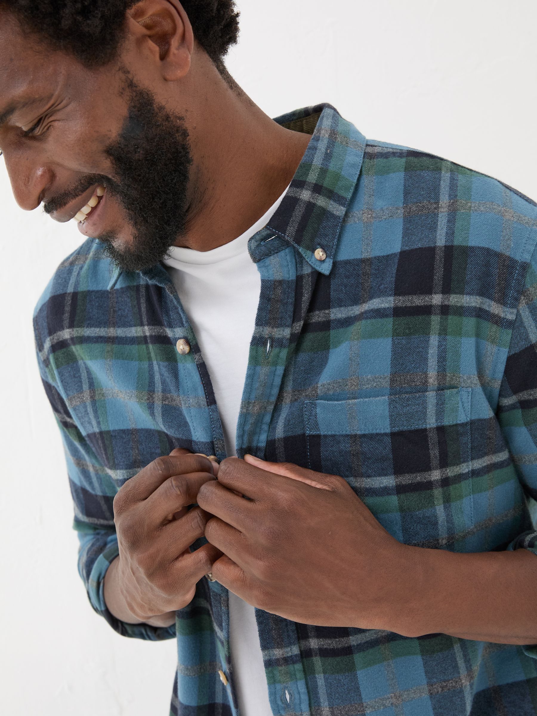 Teal Blue Long Sleeve Selby Check 100% Cotton Shirt - Image 5 of 7