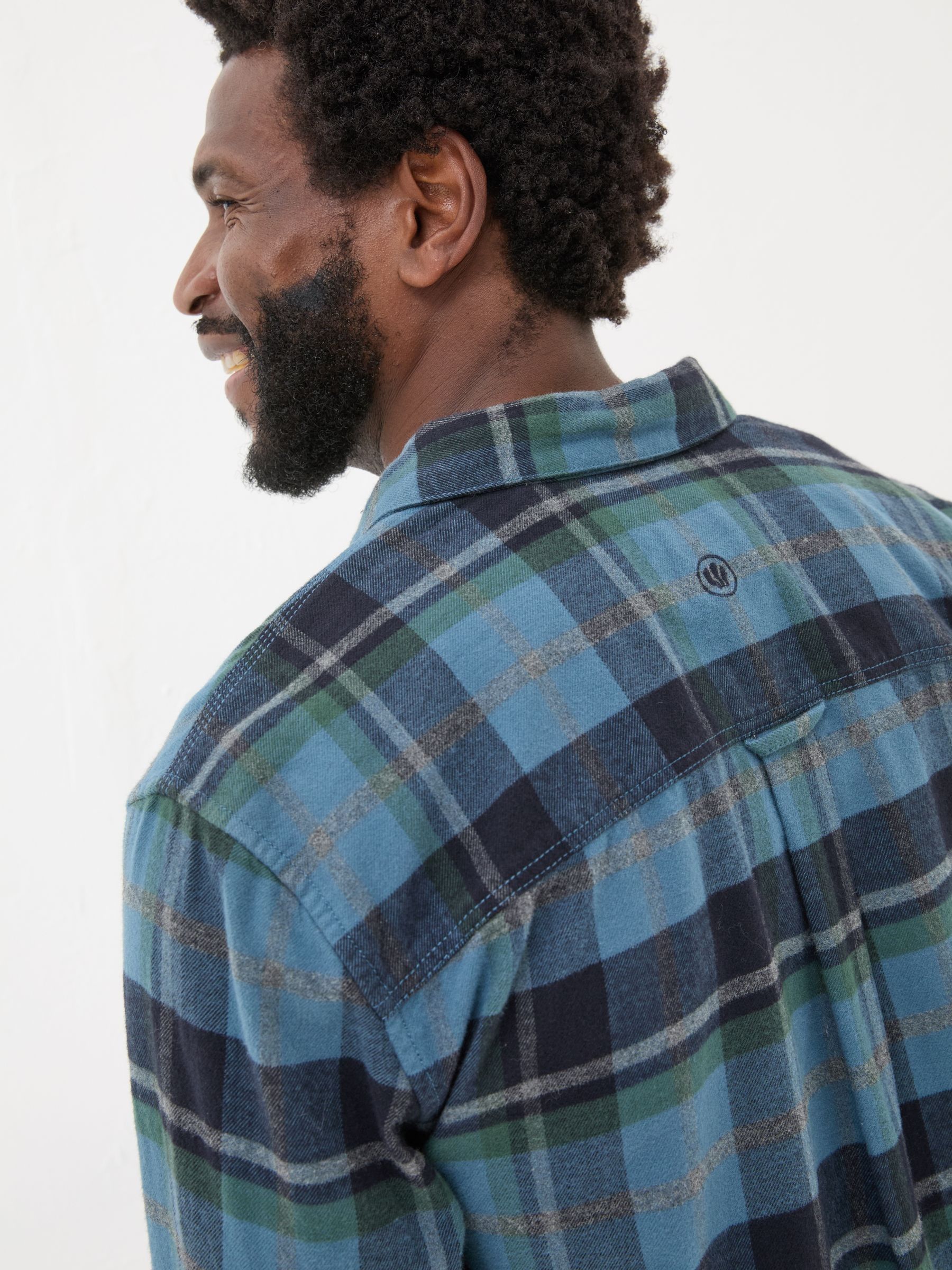 Teal Blue Long Sleeve Selby Check 100% Cotton Shirt - Image 6 of 7