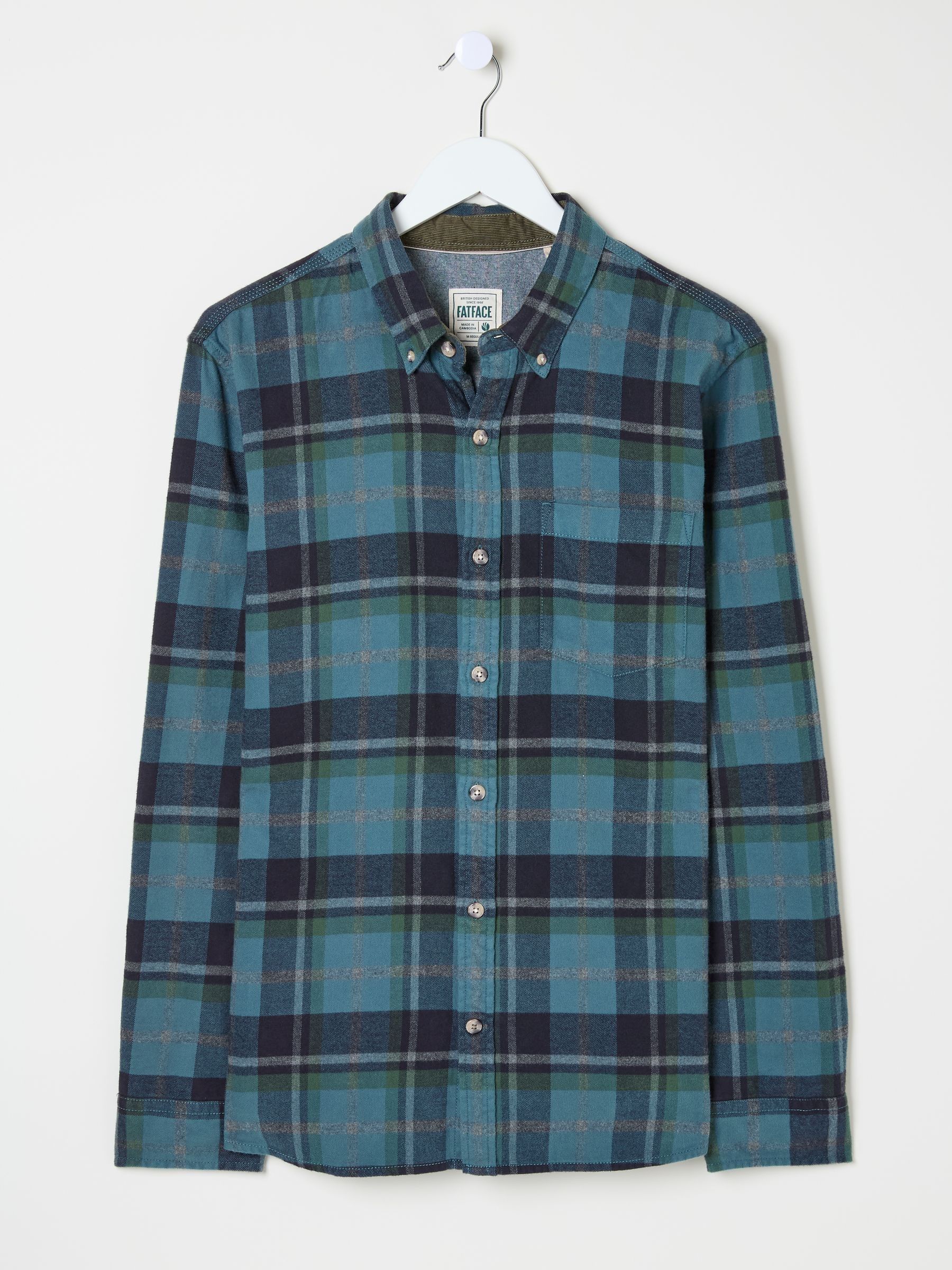 Teal Blue Long Sleeve Selby Check 100% Cotton Shirt - Image 7 of 7