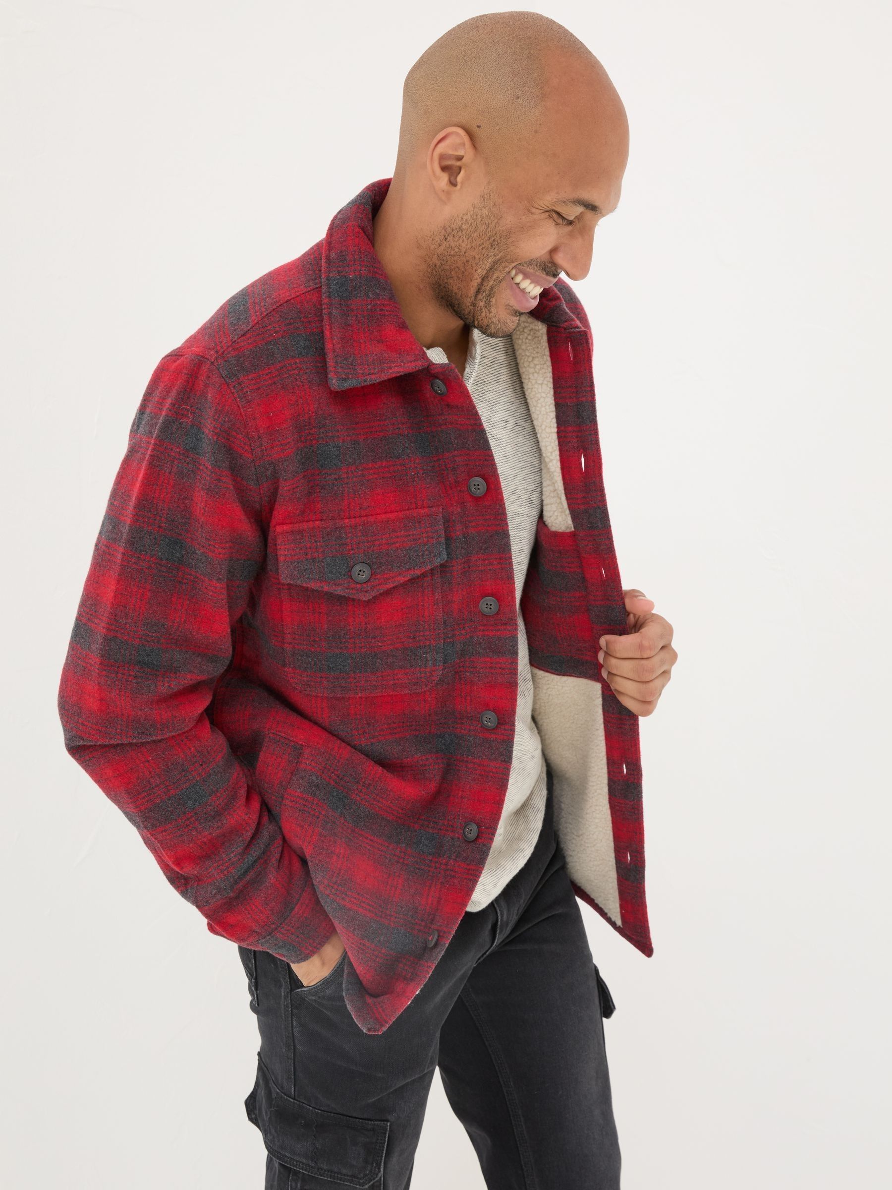 Hoodie Red Over Shirt Men's Scotch Plaid Flannel Hooded Shirt