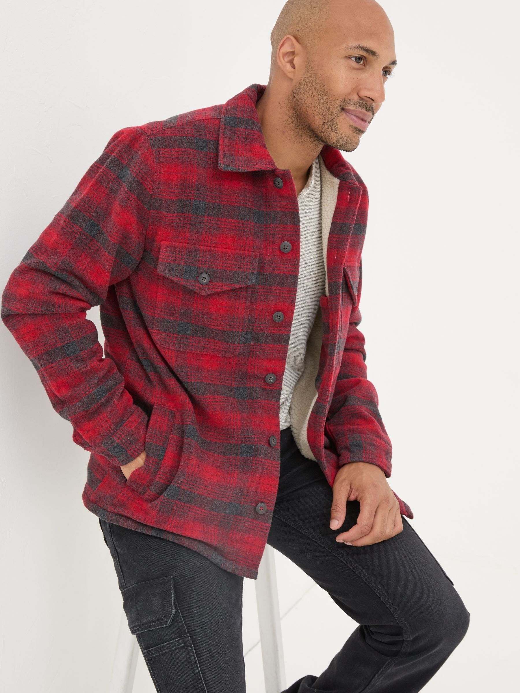 Dark Red Fjord Check Overshirt - Image 3 of 6