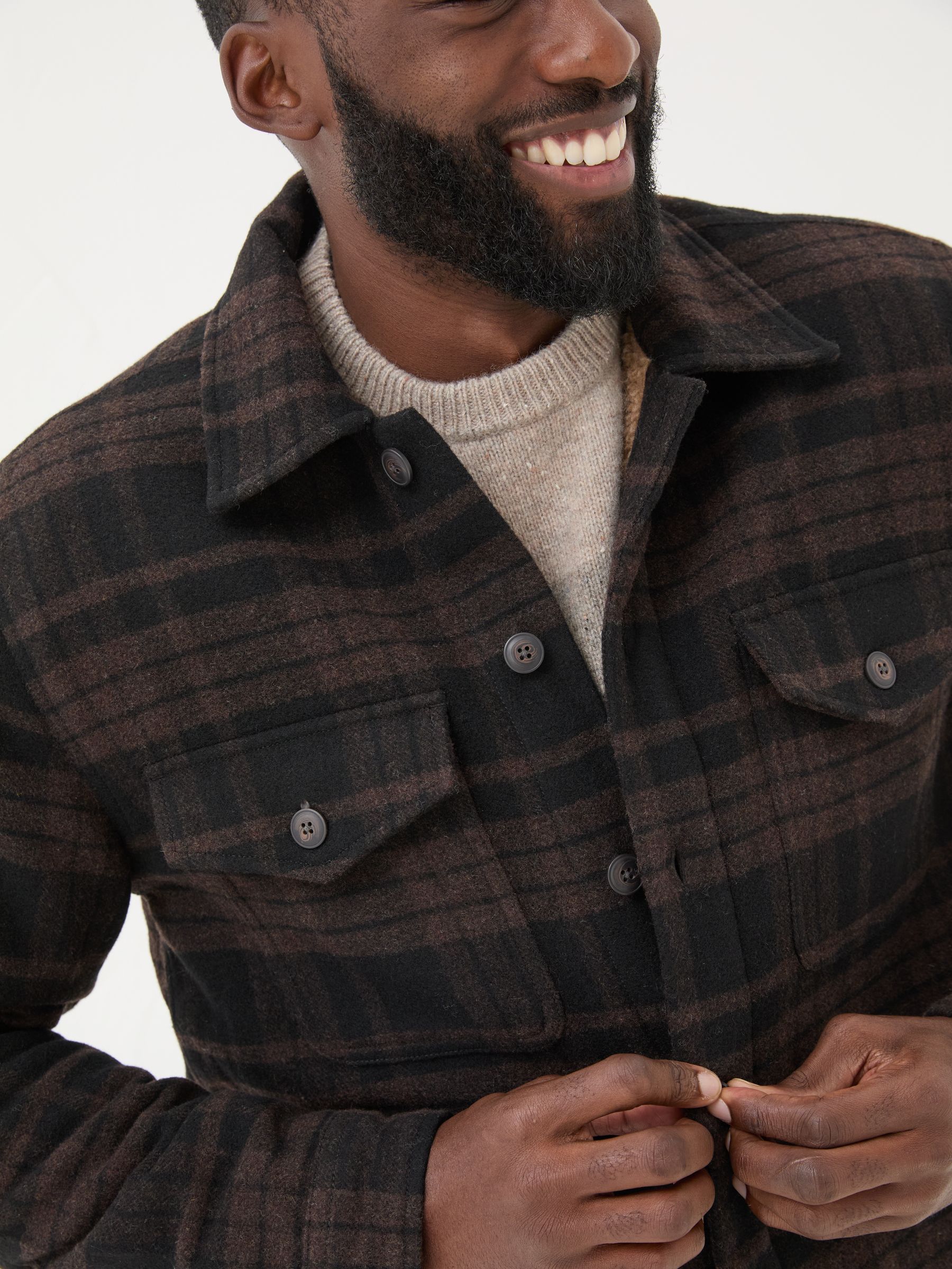 Dark Brown Fjord Check Overshirt - Image 4 of 7