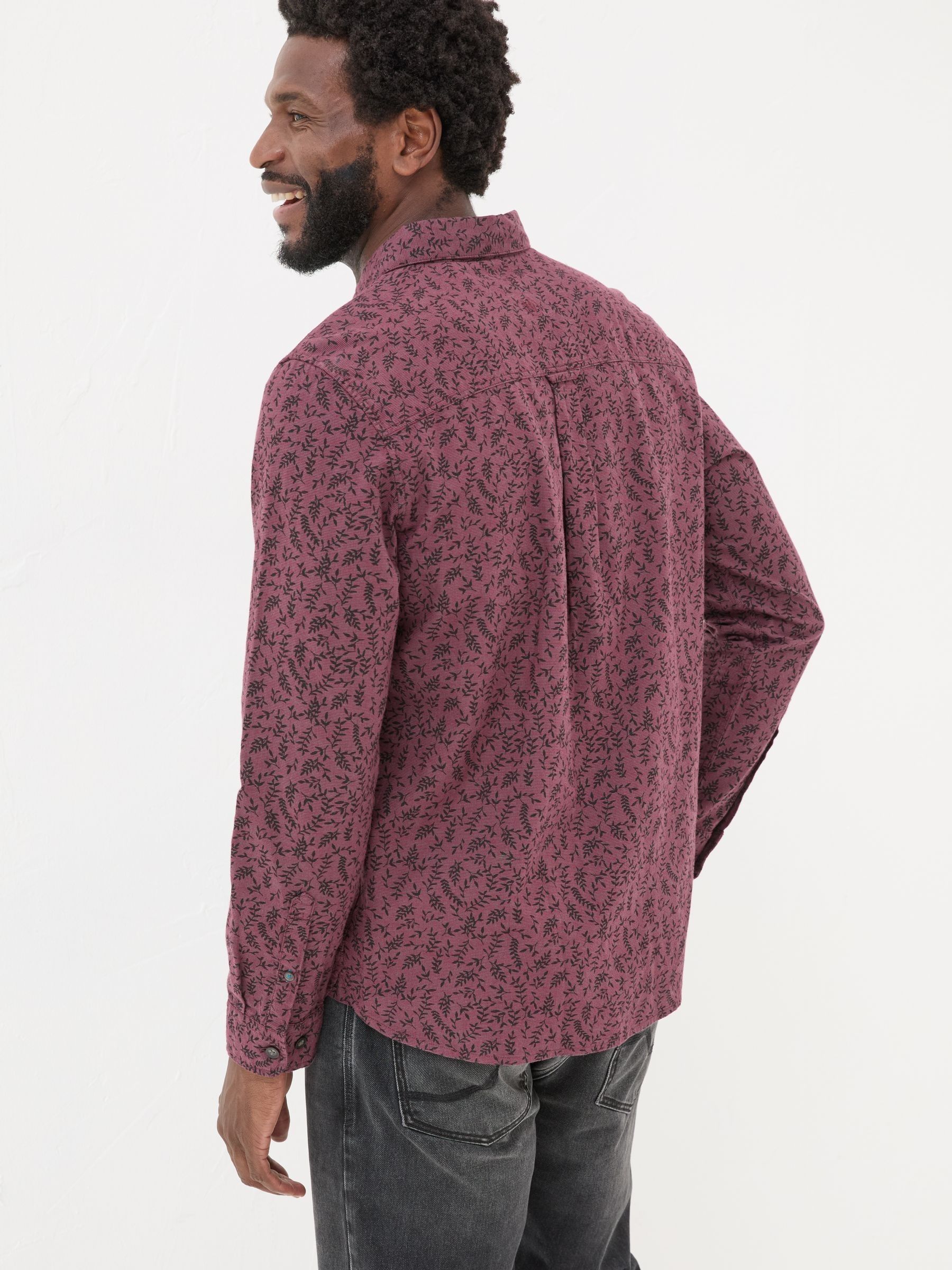 Burgundy Red Long Sleeve Vine Print 100% Cotton Shirt - Image 2 of 7