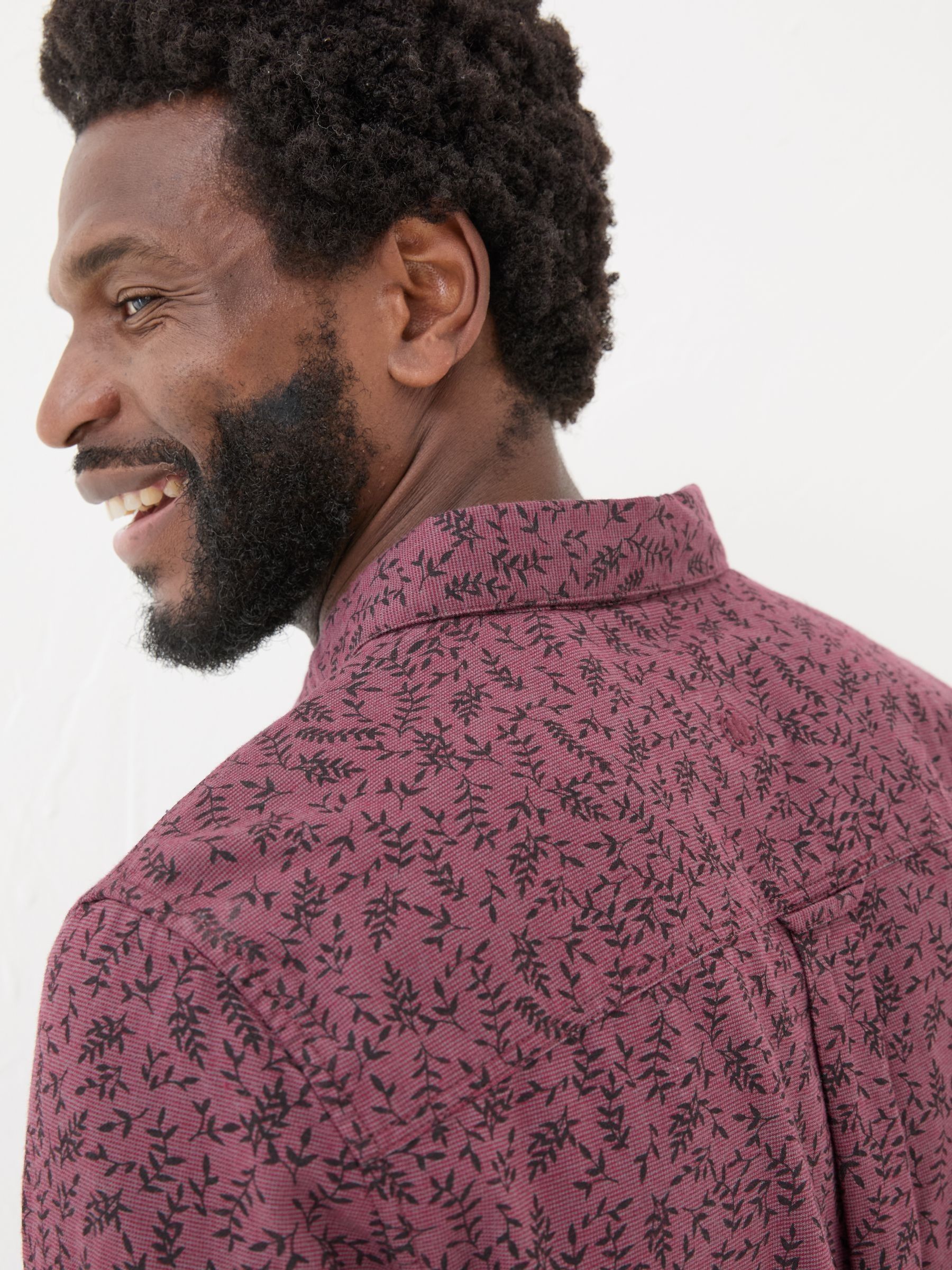 Burgundy Red Long Sleeve Vine Print 100% Cotton Shirt - Image 5 of 7
