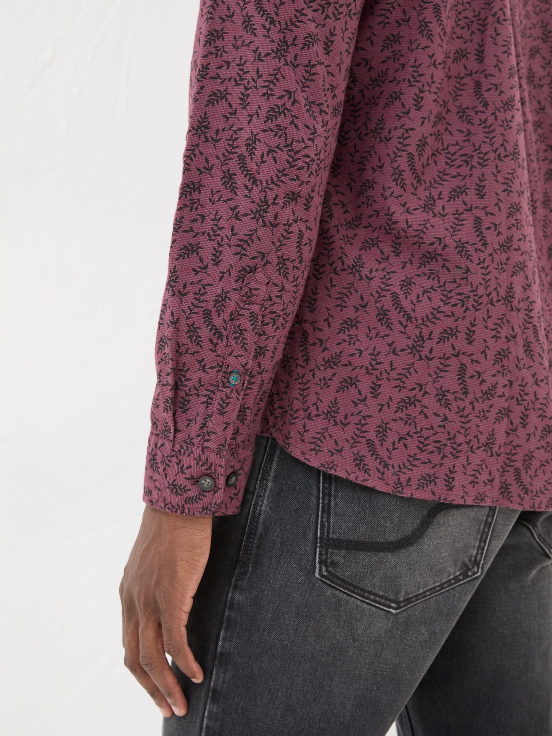 Burgundy Red Long Sleeve Vine Print 100% Cotton Shirt - Image 6 of 7
