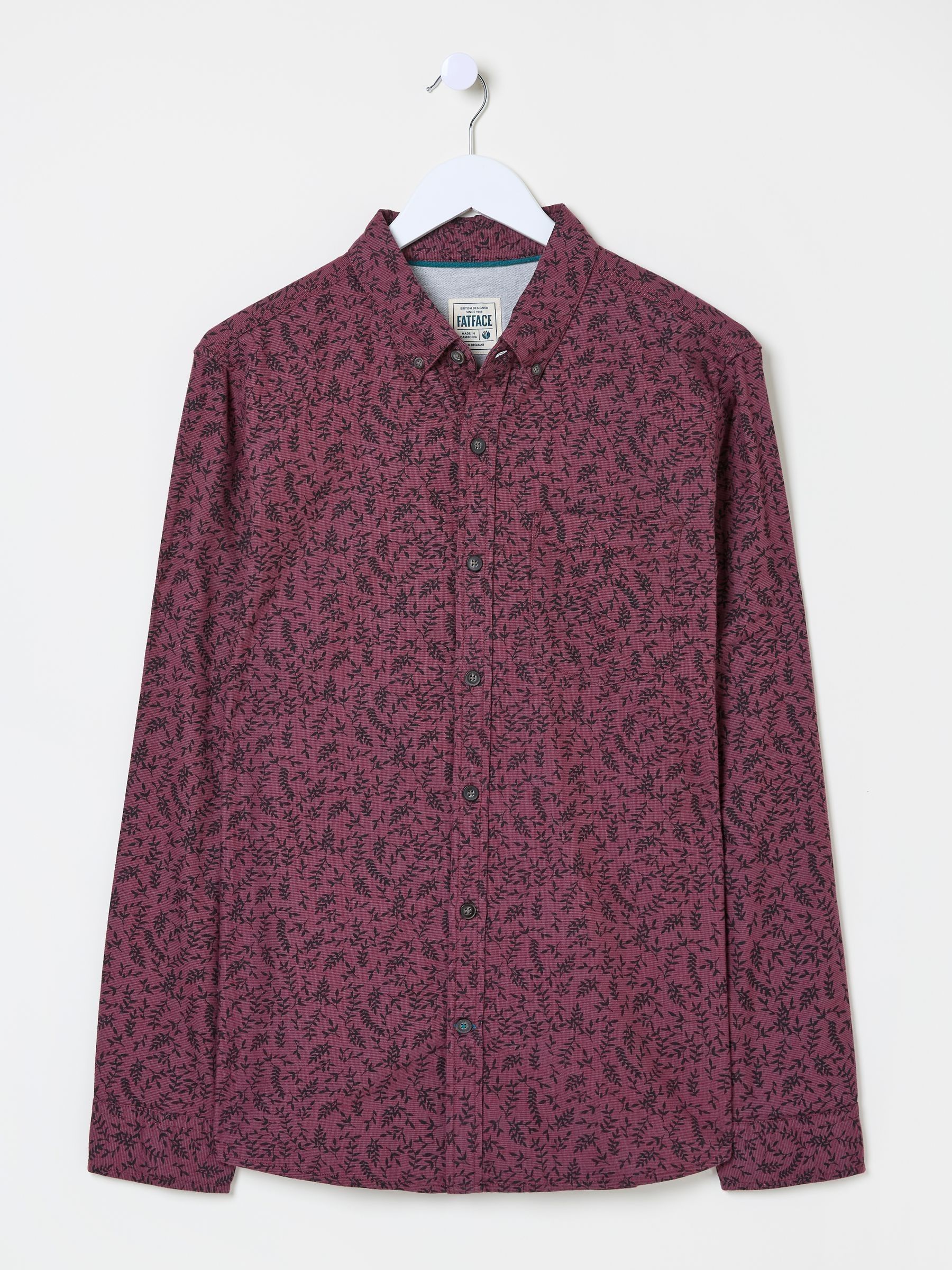 Burgundy Red Long Sleeve Vine Print 100% Cotton Shirt - Image 7 of 7