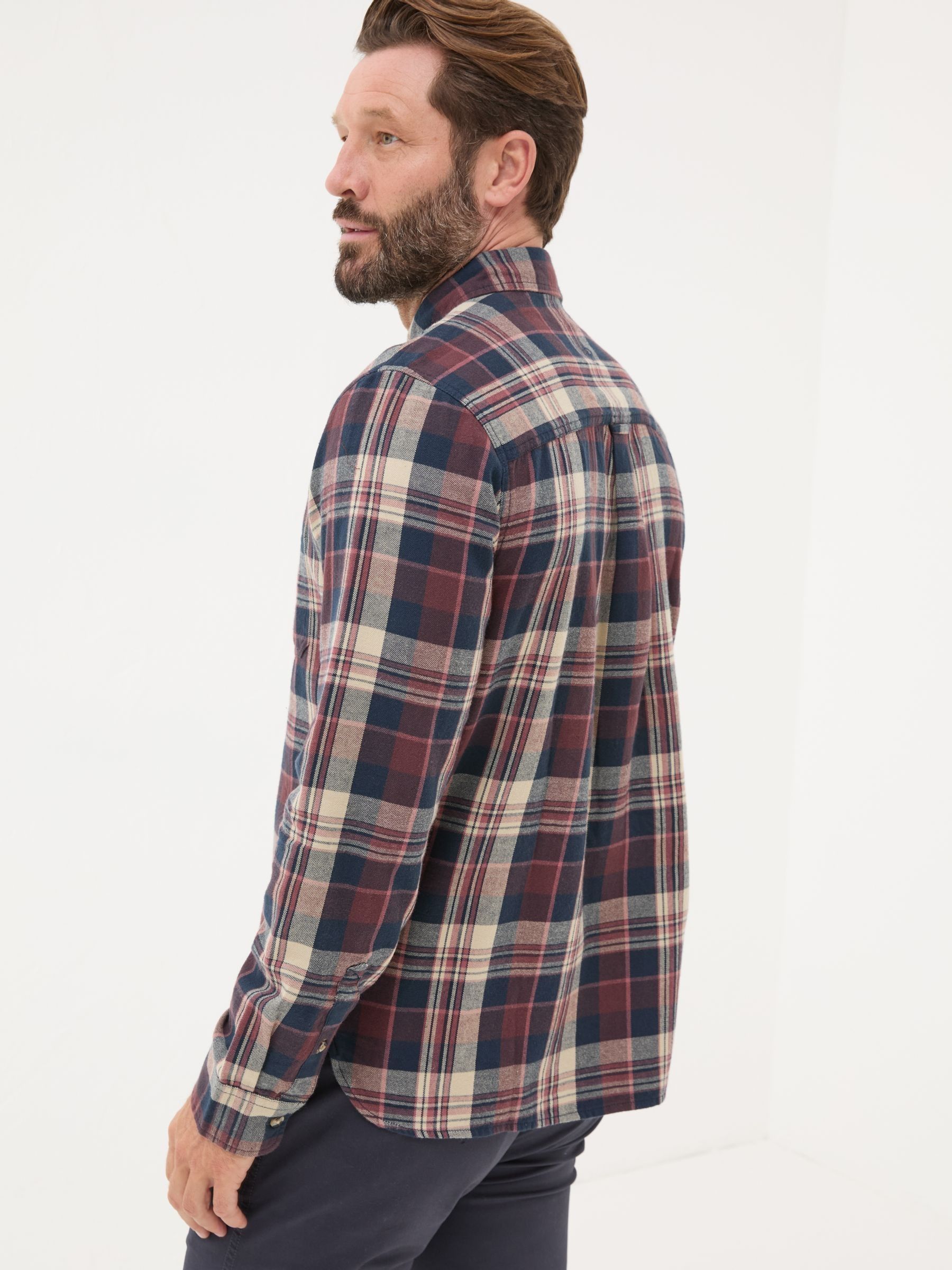Burgundy Red Long Sleeve Amble Check 100% Cotton Shirt - Image 2 of 5