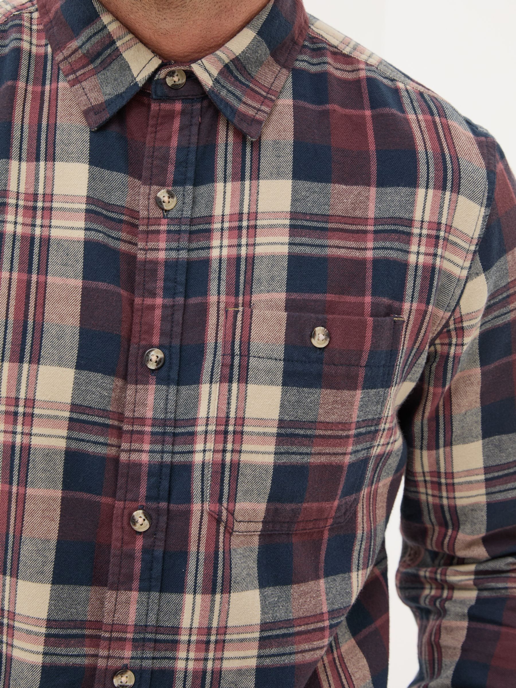 Burgundy Red Long Sleeve Amble Check 100% Cotton Shirt - Image 3 of 5
