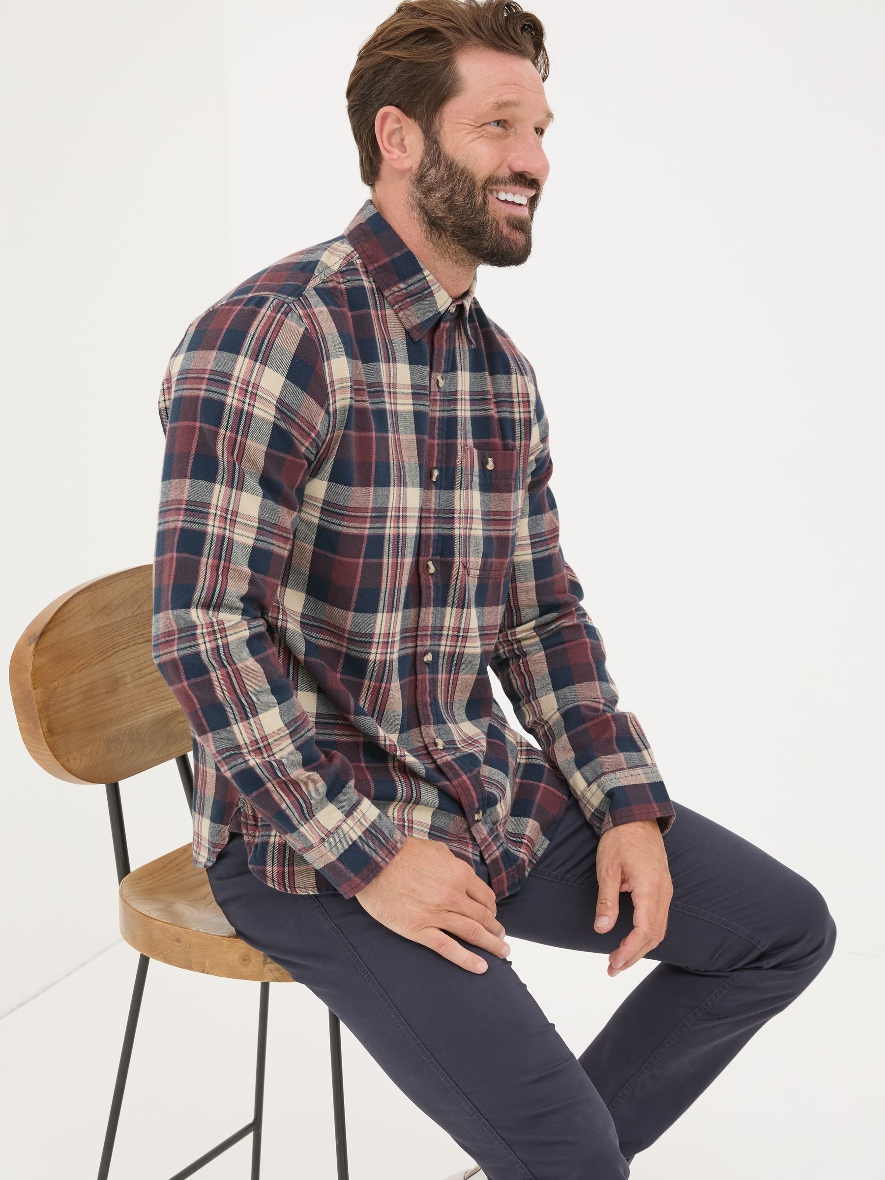 Burgundy Red Long Sleeve Amble Check 100% Cotton Shirt - Image 4 of 5