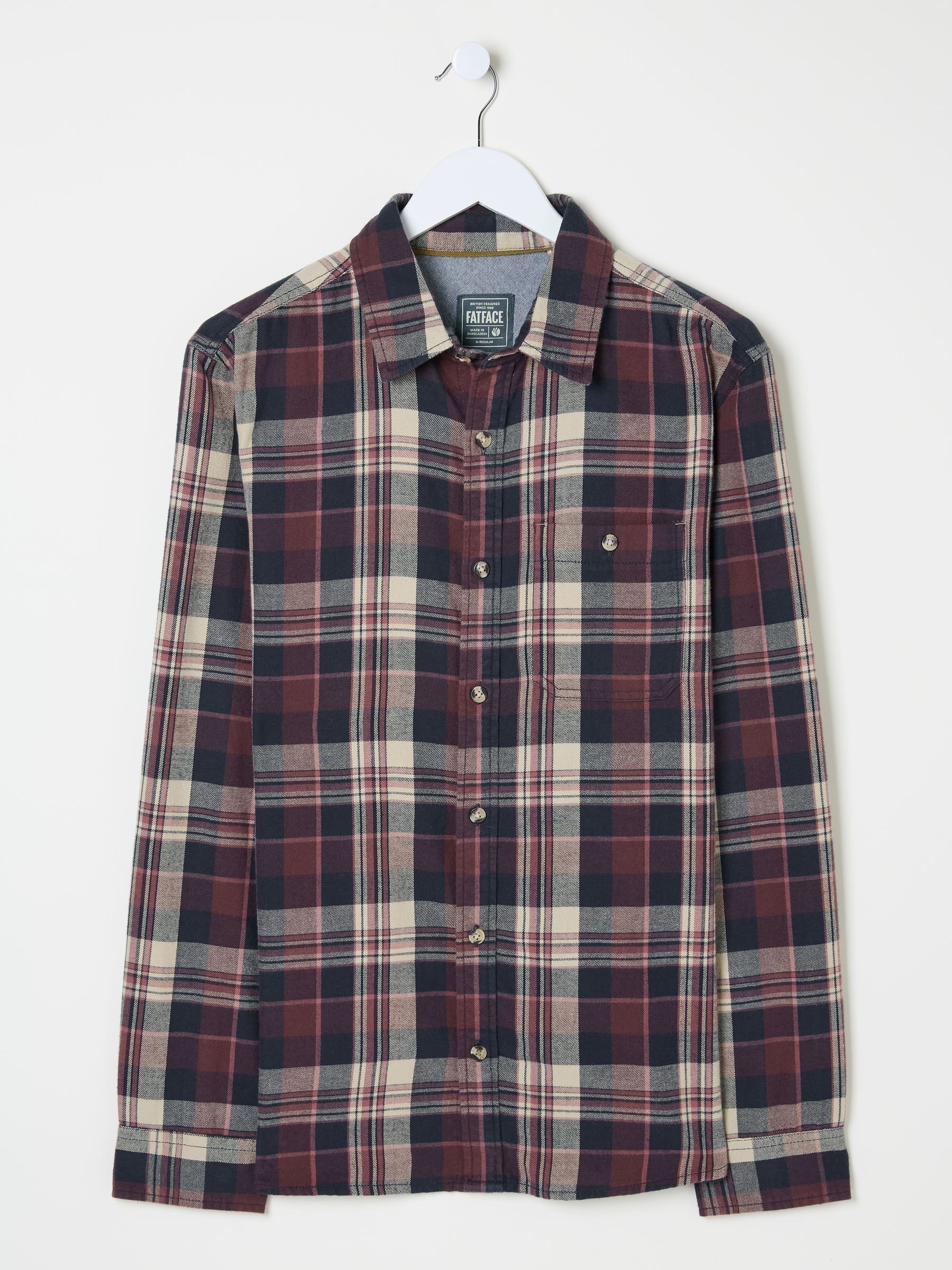 Burgundy Red Long Sleeve Amble Check 100% Cotton Shirt - Image 5 of 5