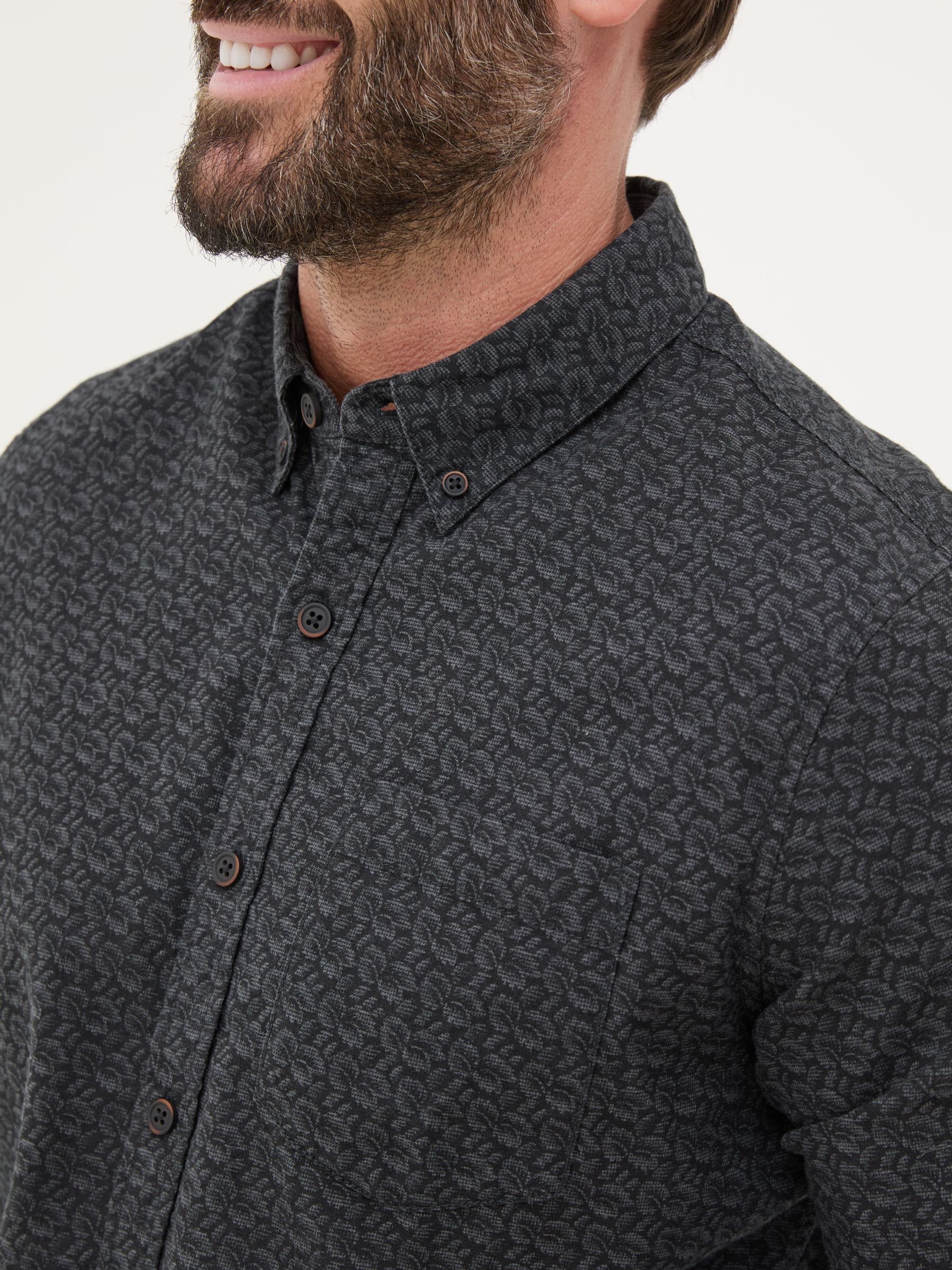 Dark Grey Long Sleeve Leaf Print 100% Cotton Shirt - Image 5 of 7