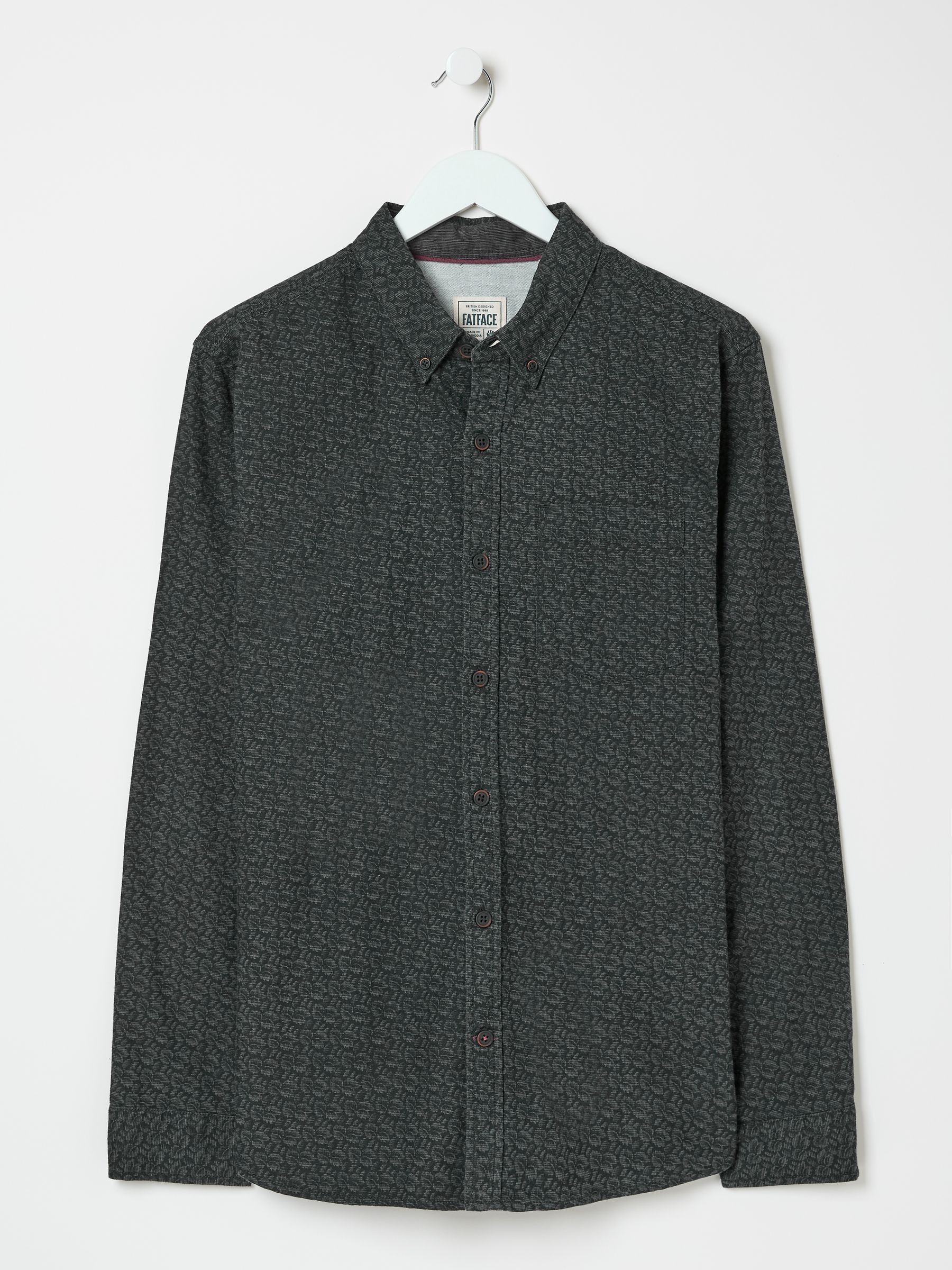 Dark Grey Long Sleeve Leaf Print 100% Cotton Shirt - Image 6 of 7