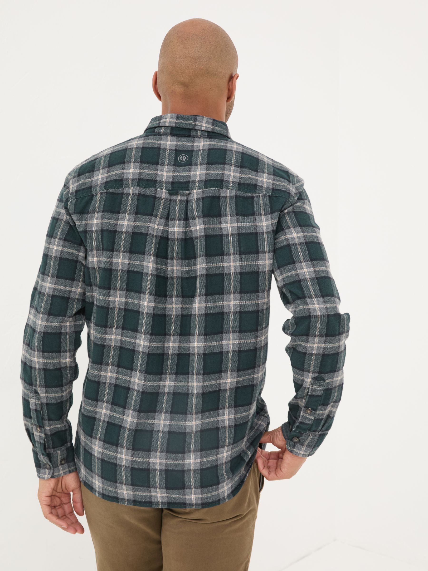 Dark Teal Long Sleeve Brent Check 100% Cotton Shirt - Image 3 of 7