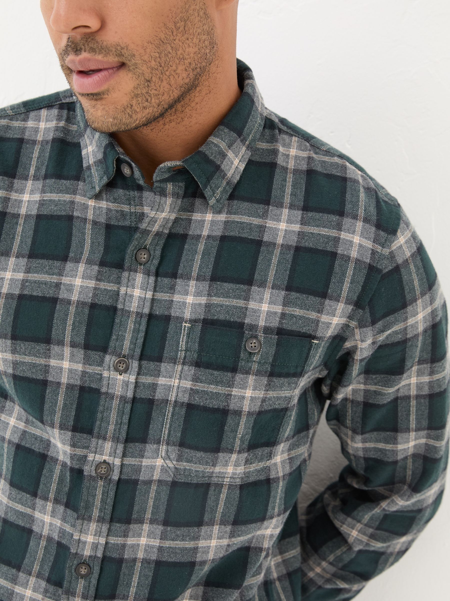 Dark Teal Long Sleeve Brent Check 100% Cotton Shirt - Image 4 of 7