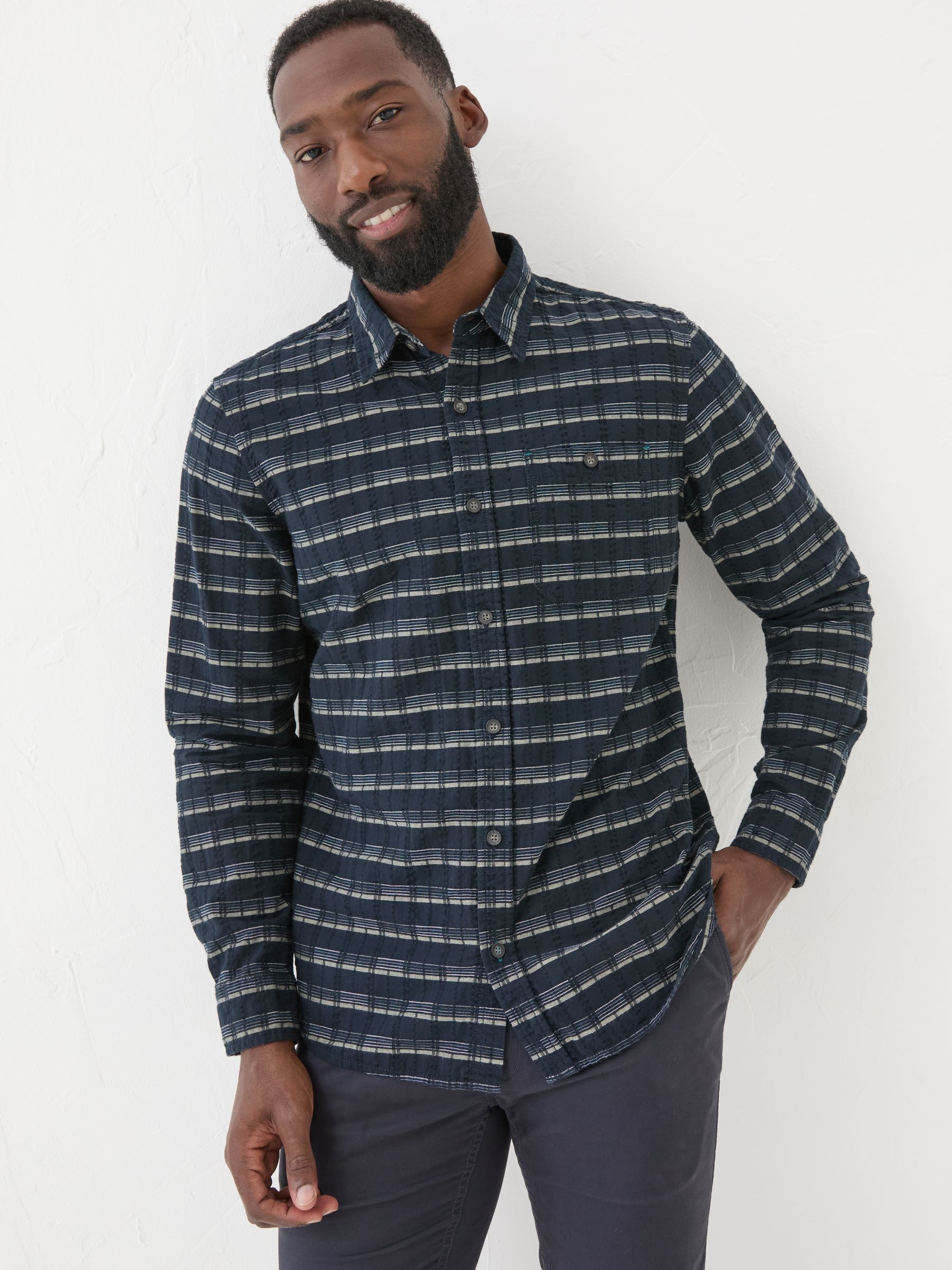Navy Long Sleeve Reiff 100% Cotton Shirt - Image 2 of 7
