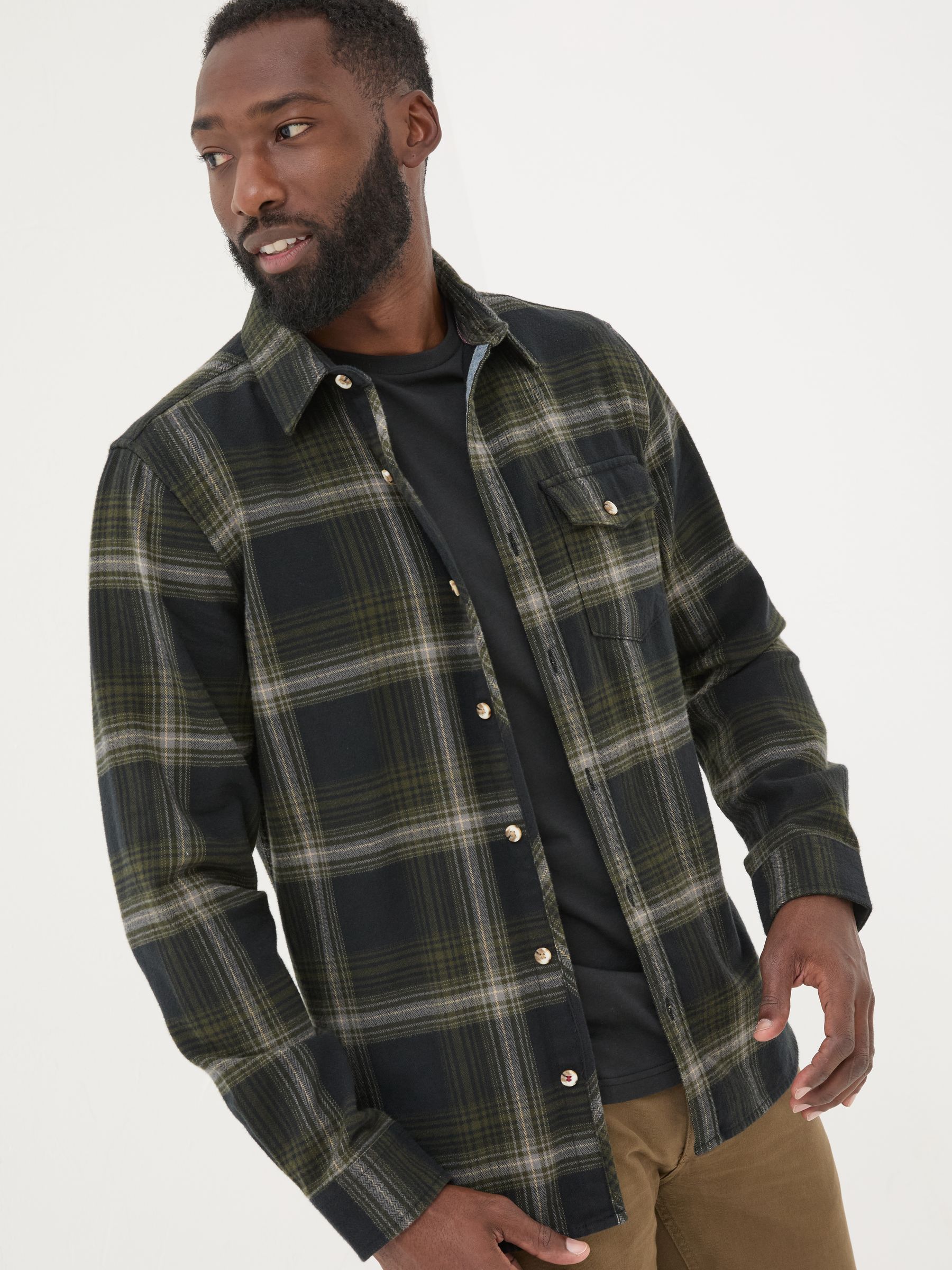 Dark Green Long Sleeve Selford Check Shirt | FatFace