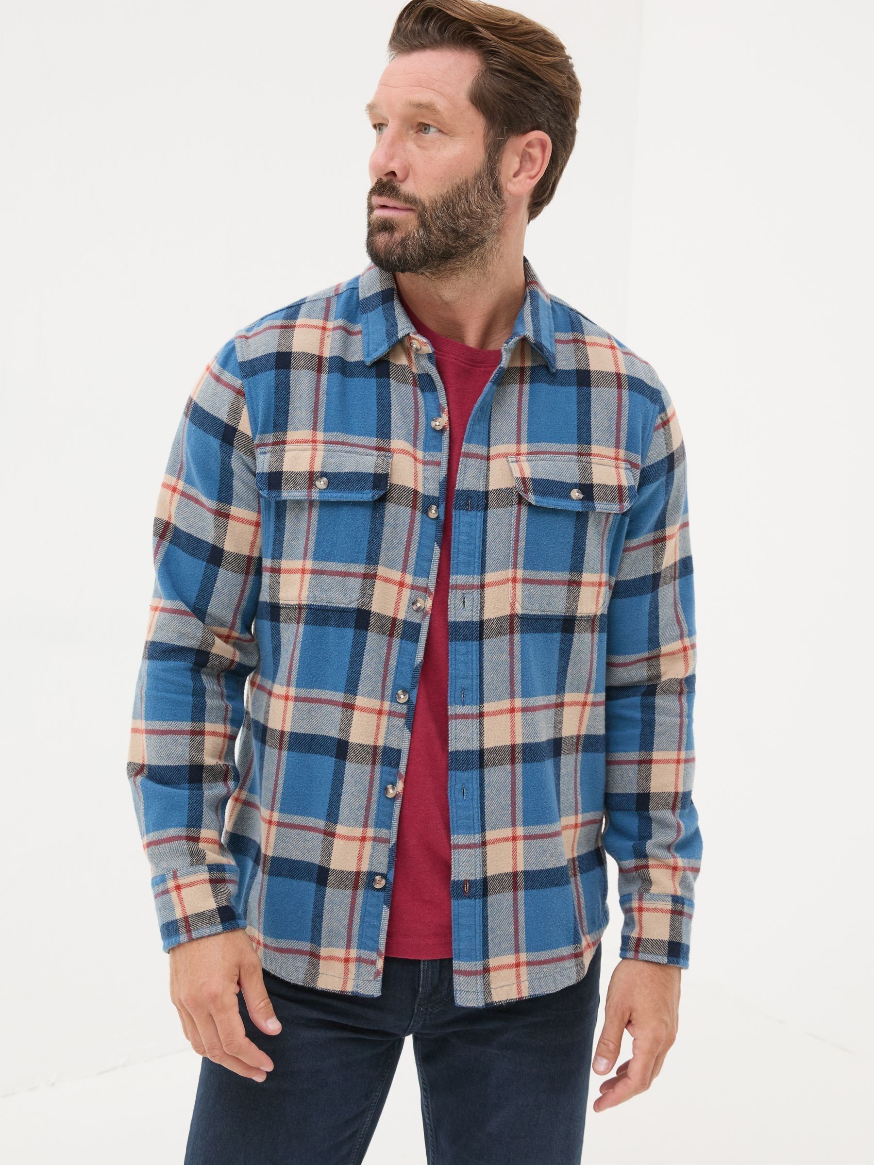 Blue Long Sleeve Borne Check 100% Cotton Shirt - Image 2 of 6