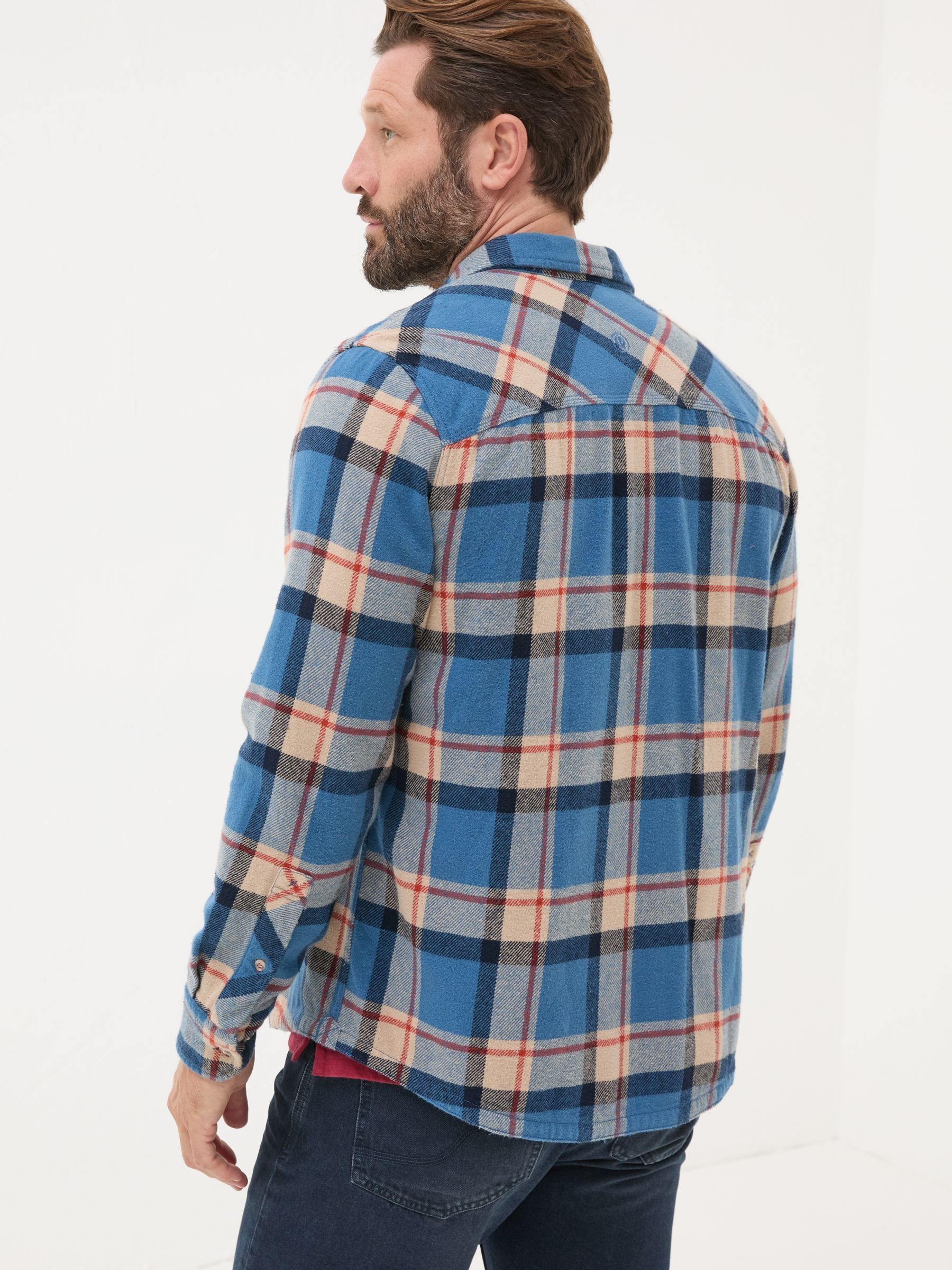 Blue Long Sleeve Borne Check 100% Cotton Shirt - Image 3 of 6