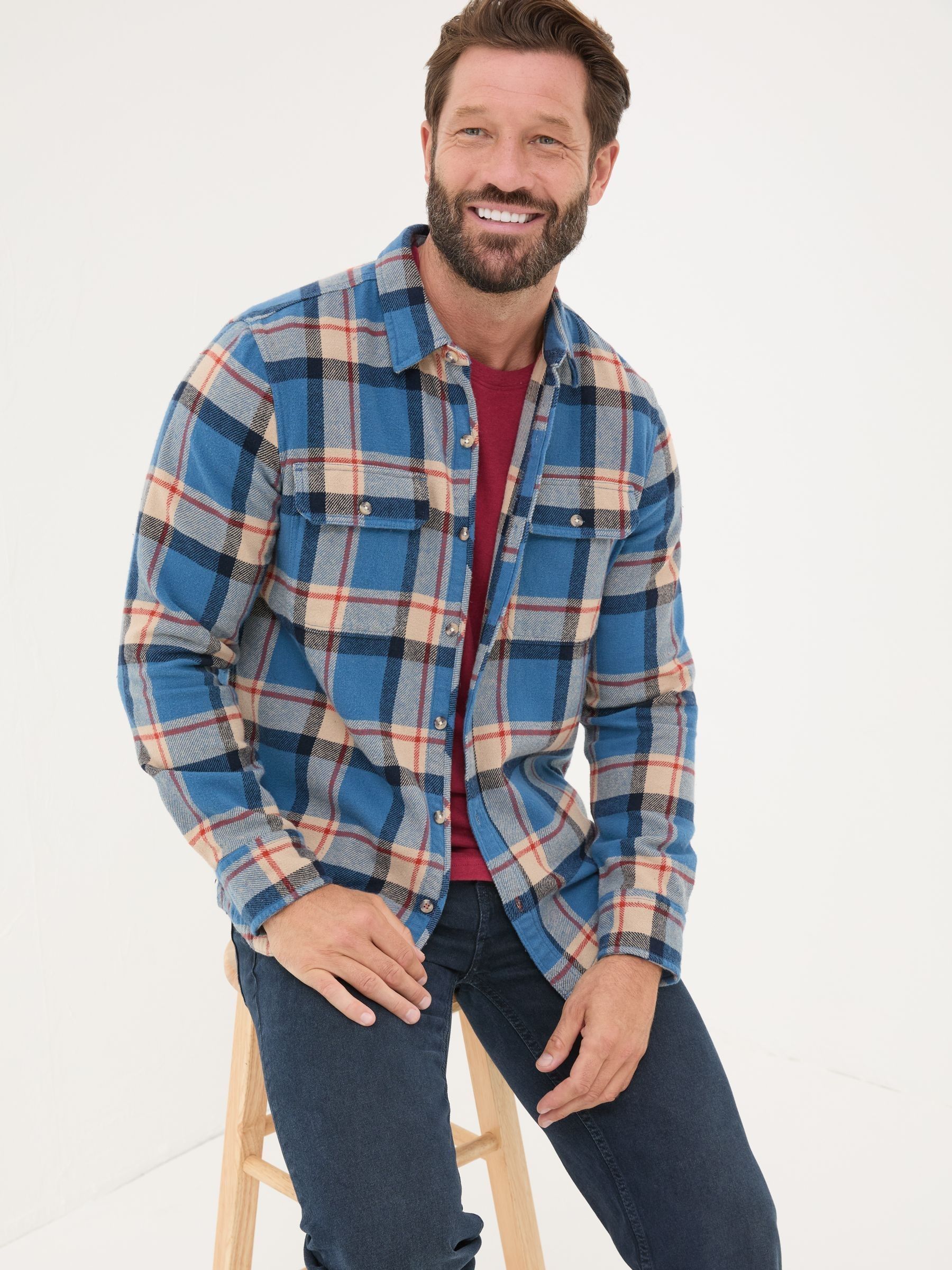 Blue Long Sleeve Borne Check 100% Cotton Shirt - Image 4 of 6