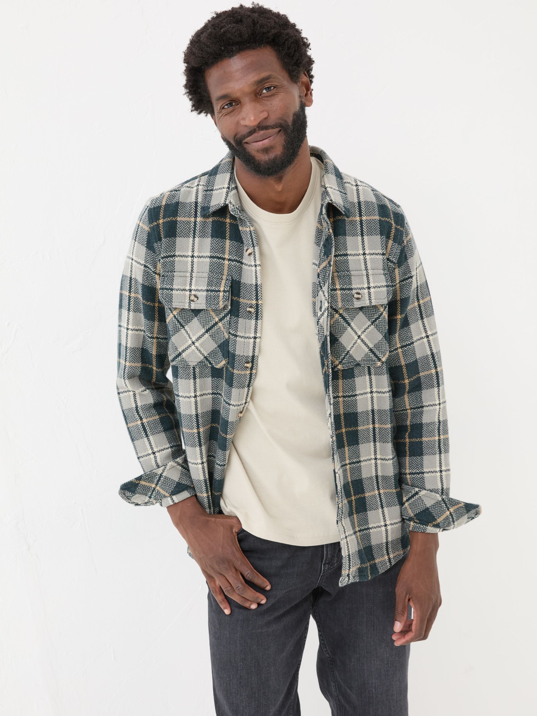 Grey Long Sleeve Herringbone Rafety Check 100% Cotton Shirt - Image 1 of 6
